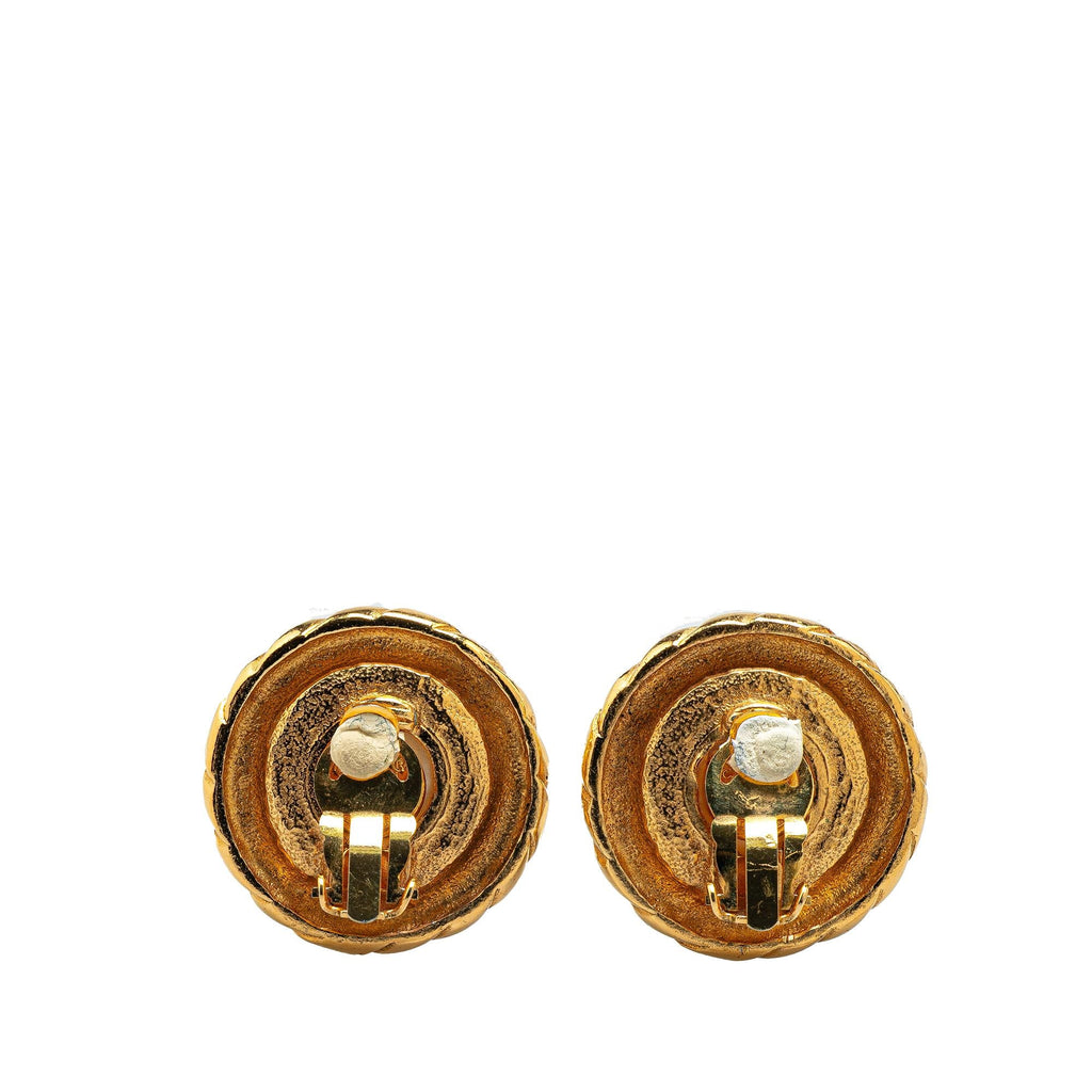 Chanel Gold Plated Round Faux Pearl Clip on Earrings
