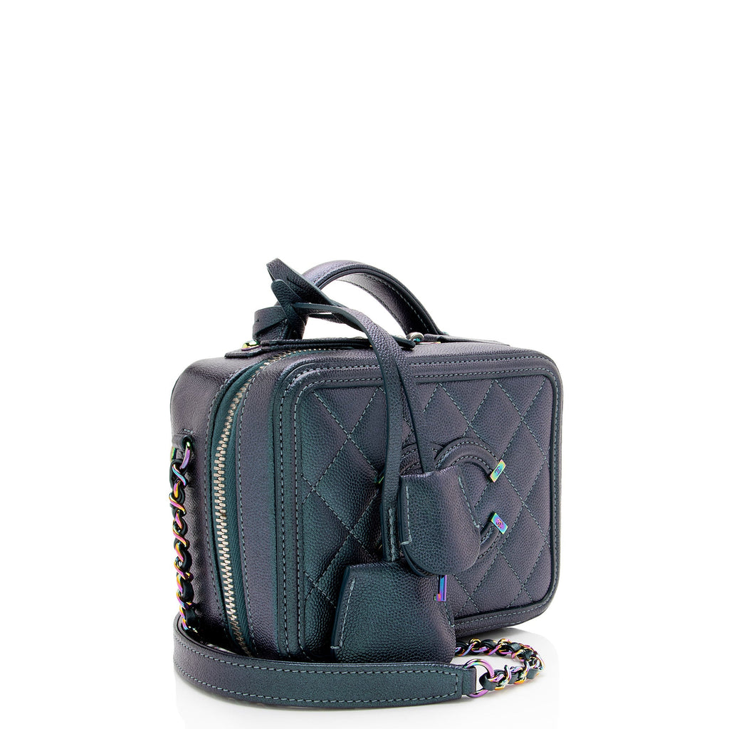 Chanel Iridescent Caviar Leather CC Filigree Small Vanity Case