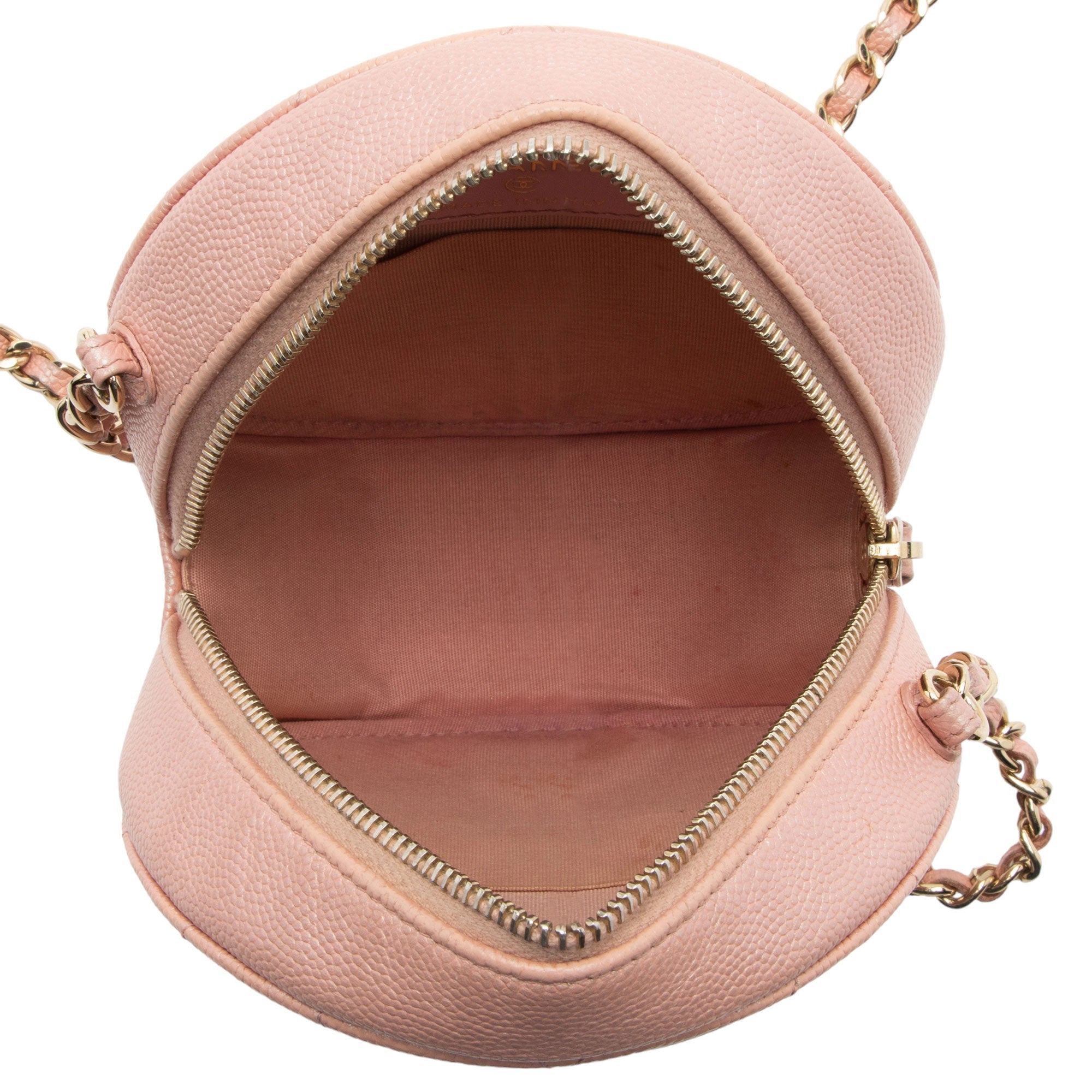 Chanel Iridescent Caviar Leather Mother of Pearl CC Round Clutch with Chain (SHF-YKChQe)