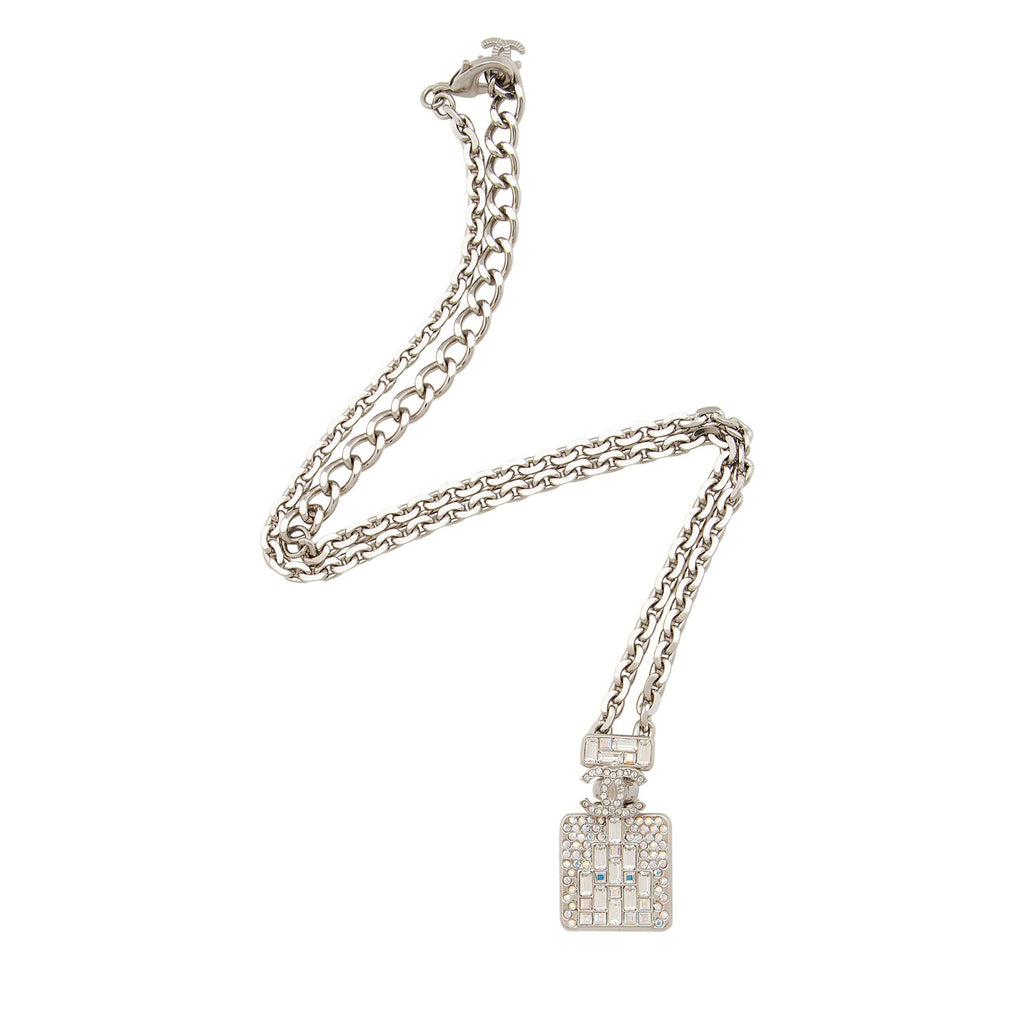Chanel Iridescent Crystal CC Perfume Bottle Necklace