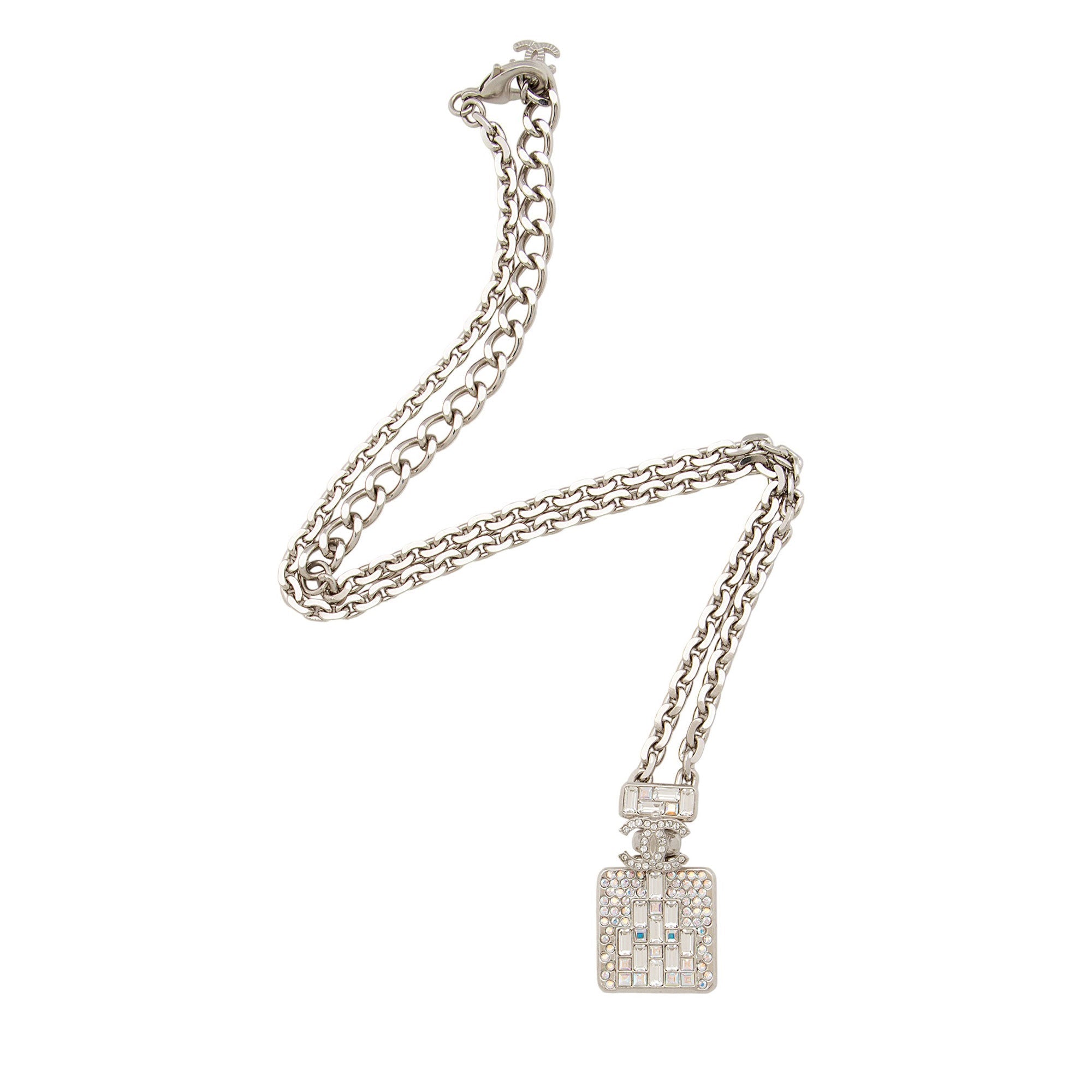 Chanel Iridescent Crystal CC Perfume Bottle Necklace
