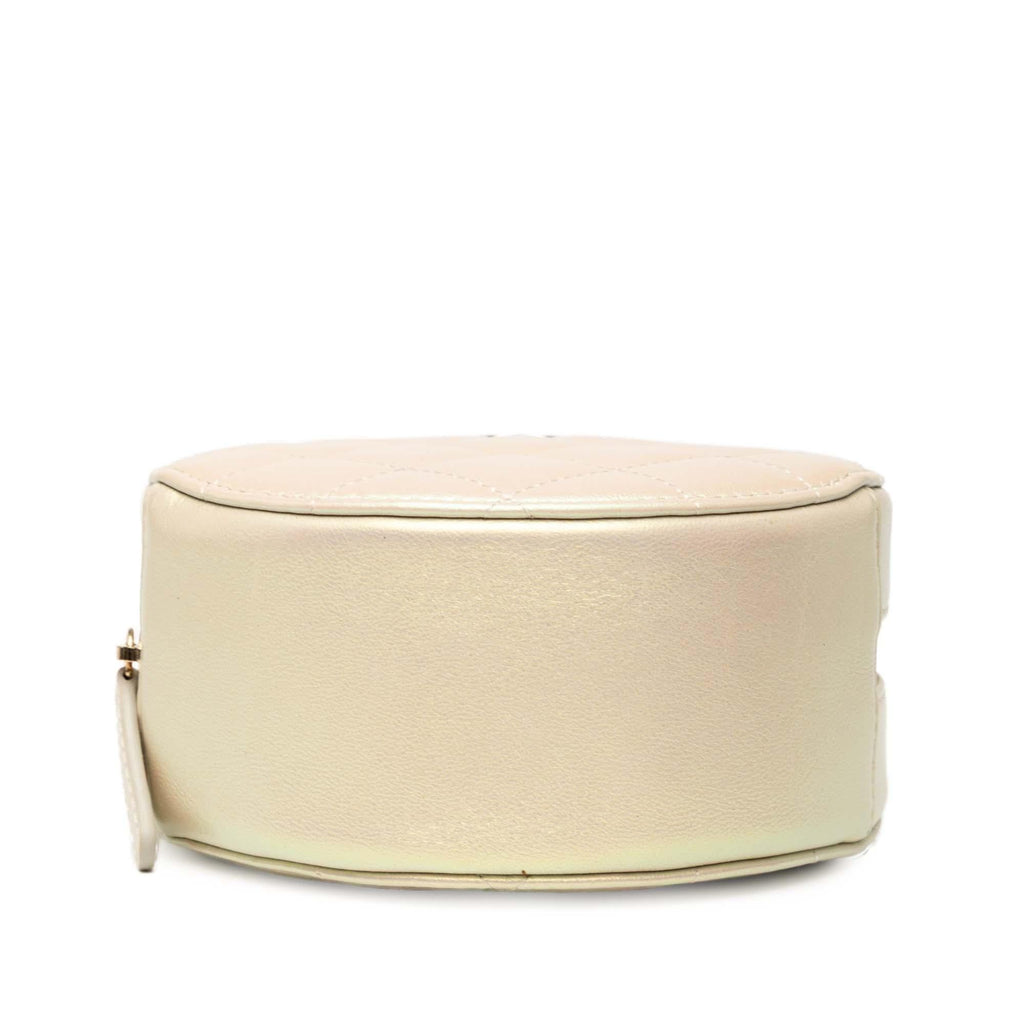 Chanel Iridescent Quilted Lambskin Round Clutch With Chain