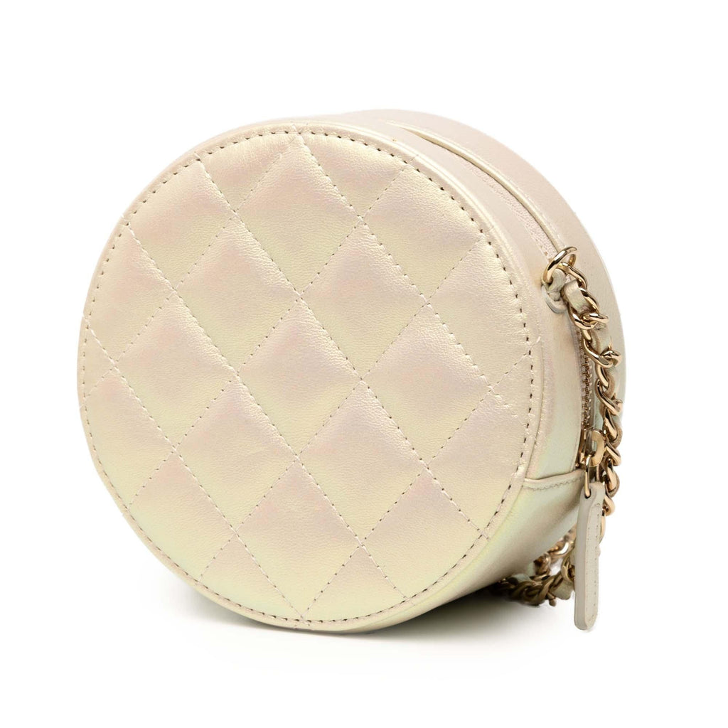Chanel Iridescent Quilted Lambskin Round Clutch With Chain