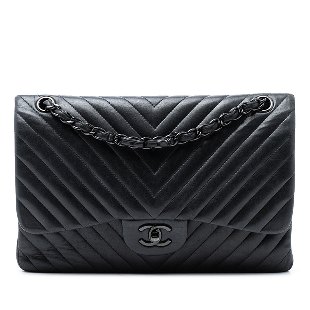 Chanel Jumbo Classic Chevron Lambskin So Black Double Flap