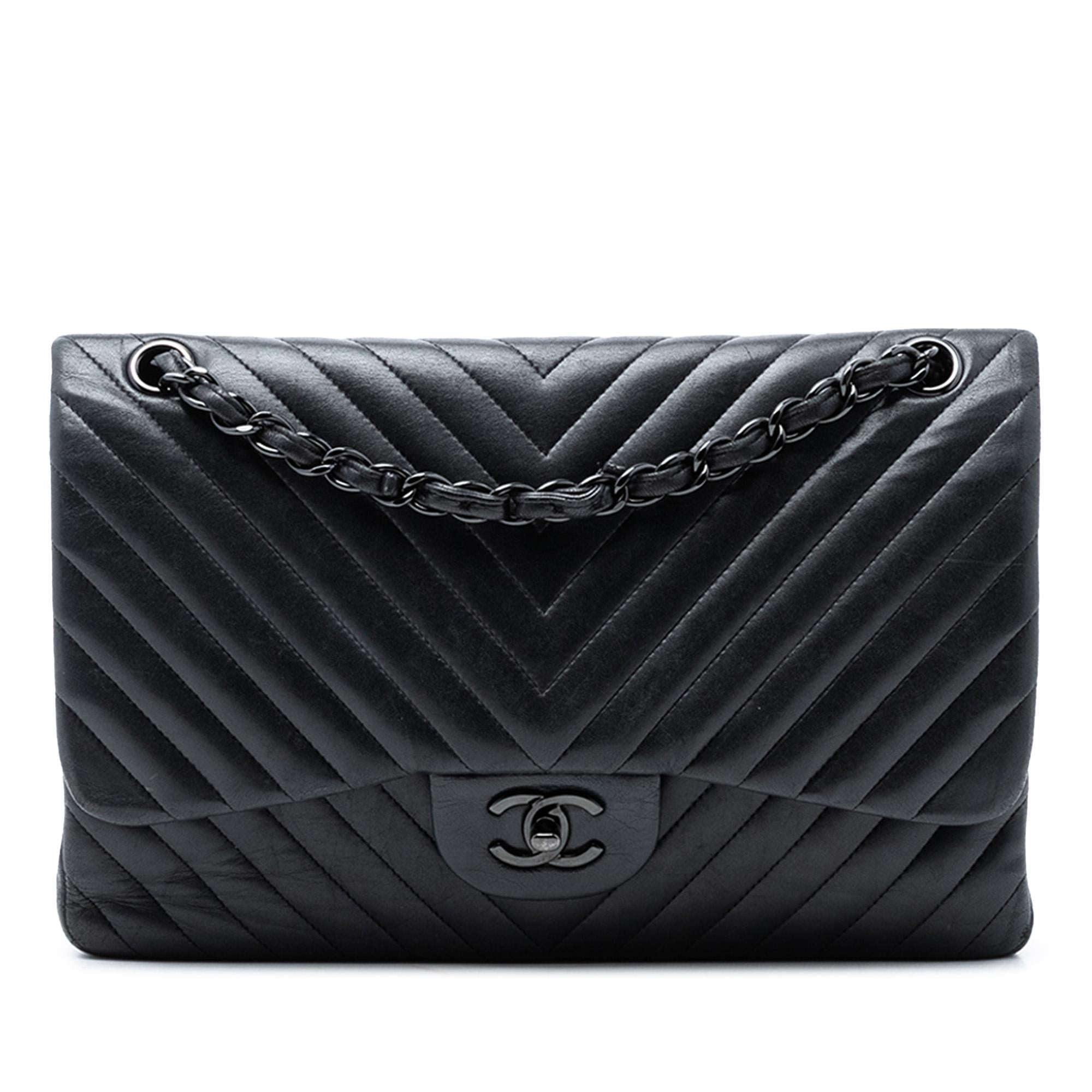 Chanel Jumbo Classic Chevron Lambskin So Black Double Flap