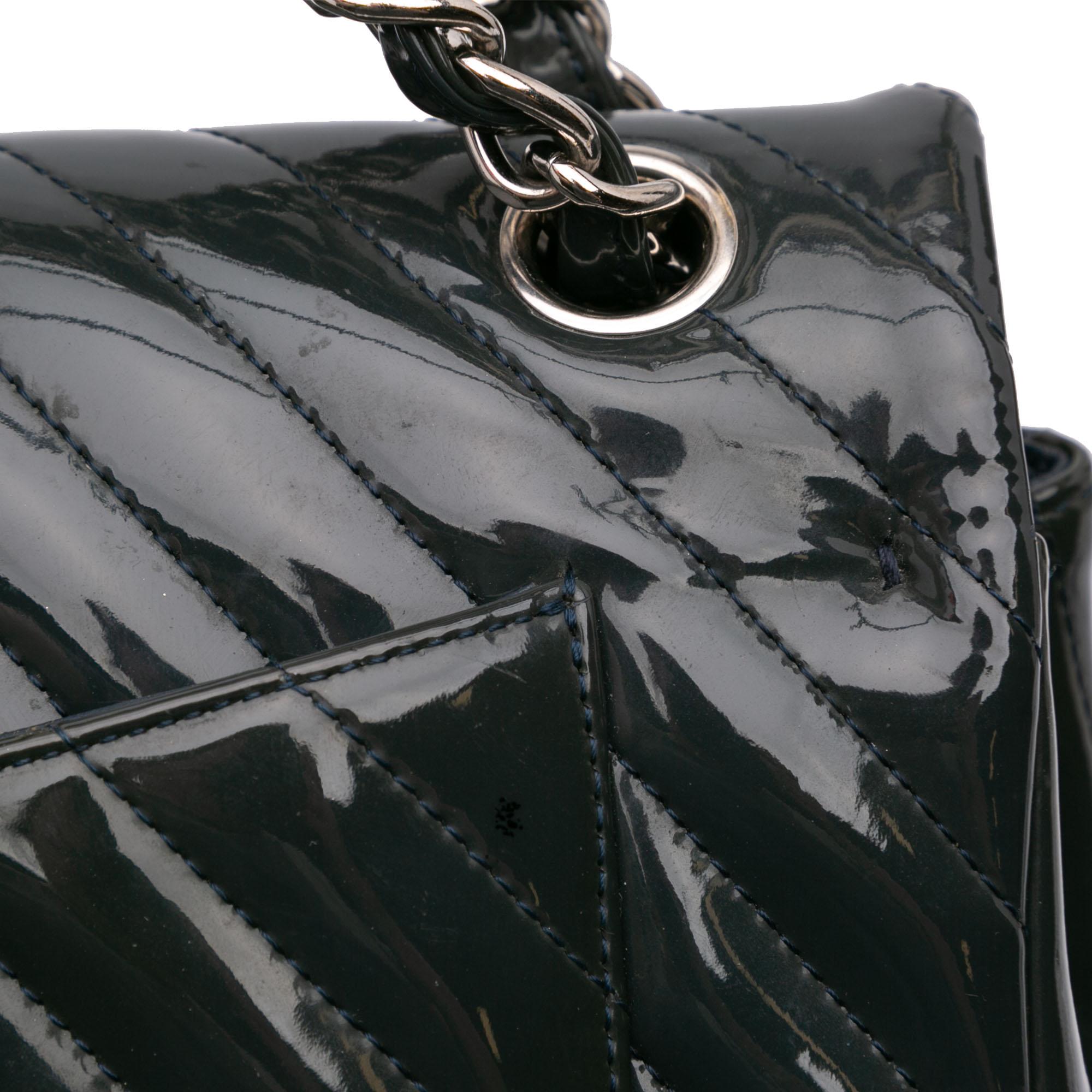 Chanel Jumbo Classic Chevron Patent Double Flap