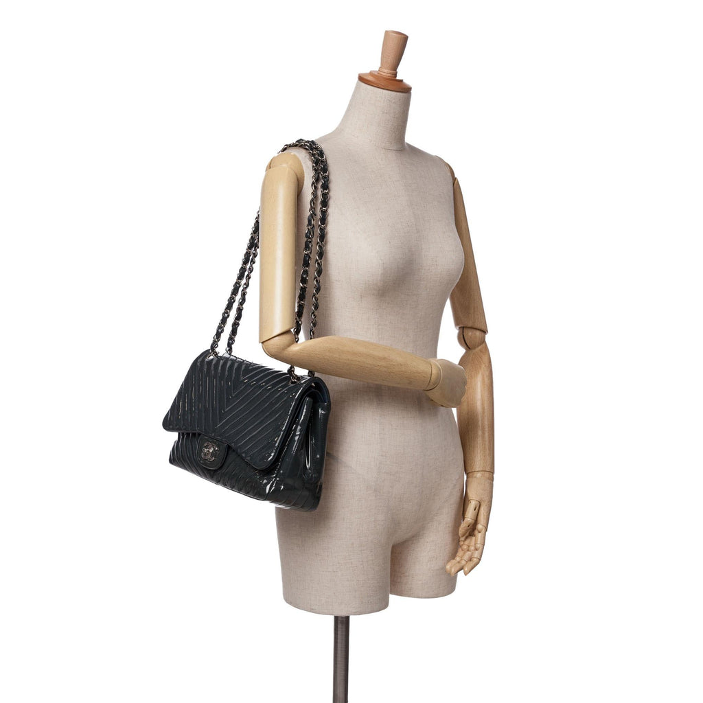 Chanel Jumbo Classic Chevron Patent Double Flap