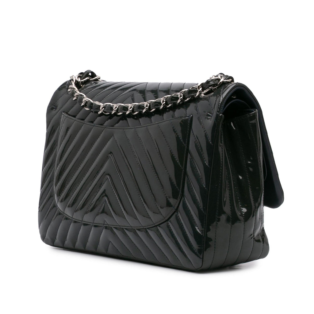 Chanel Jumbo Classic Chevron Patent Double Flap