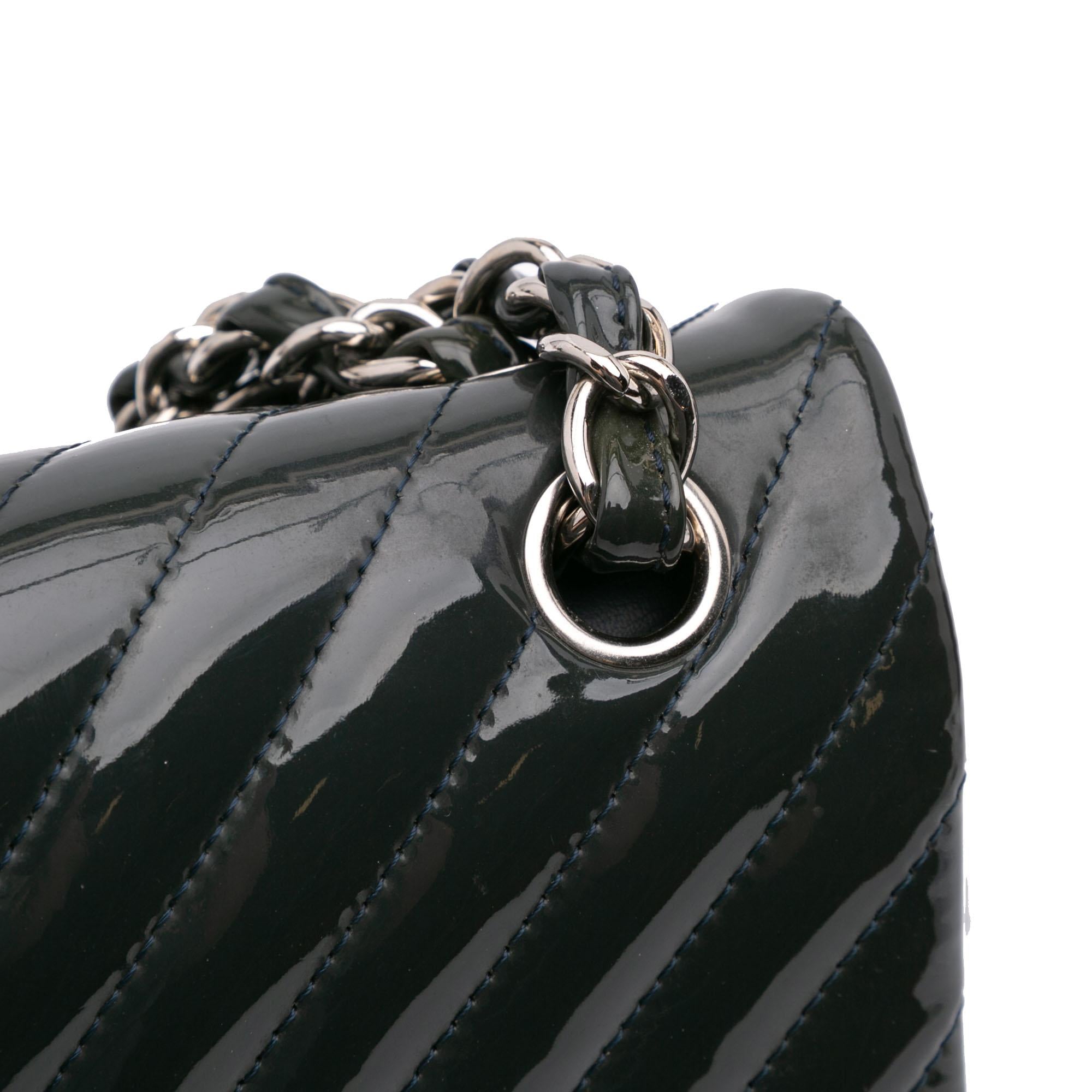 Chanel Jumbo Classic Chevron Patent Double Flap
