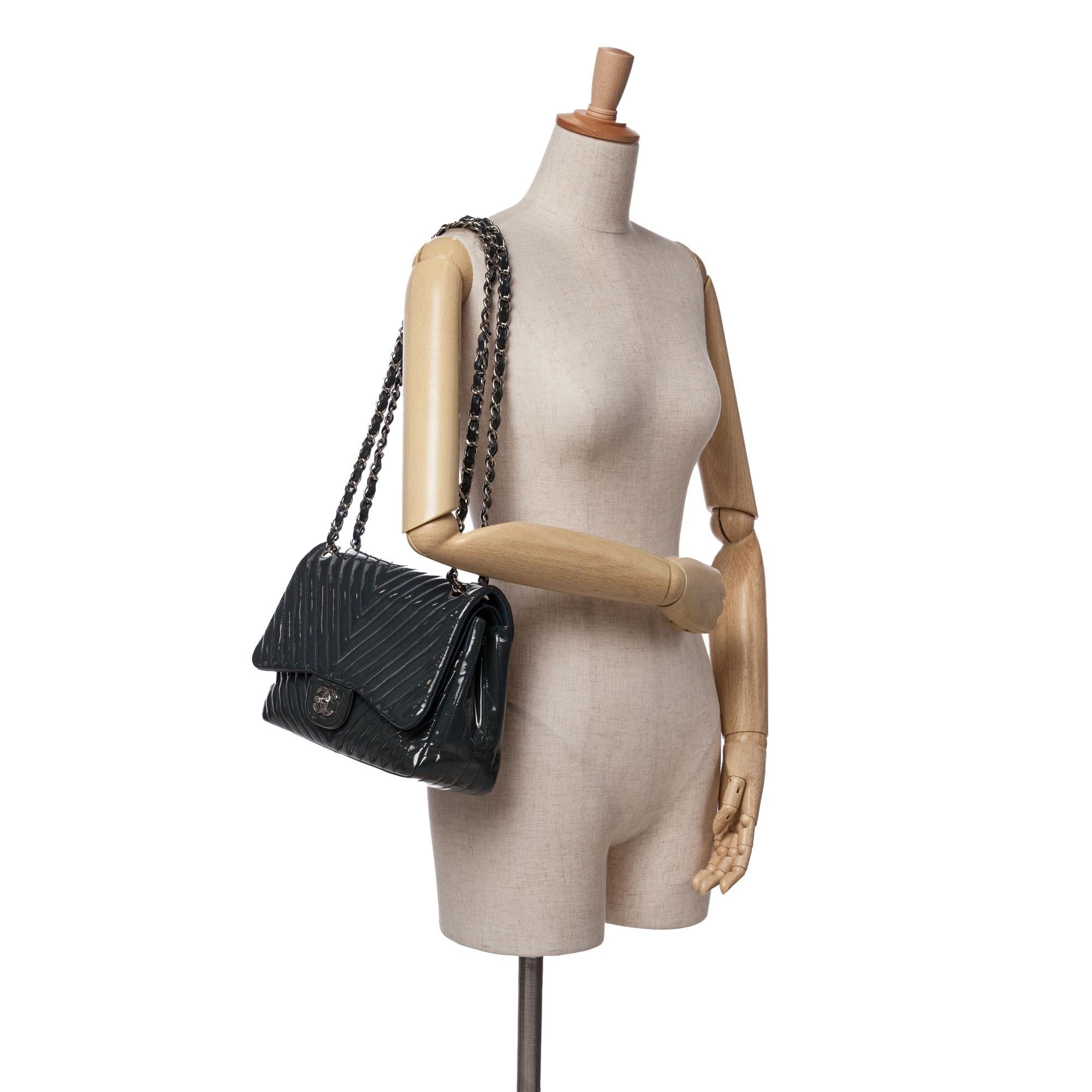 Chanel Jumbo Classic Chevron Patent Double Flap