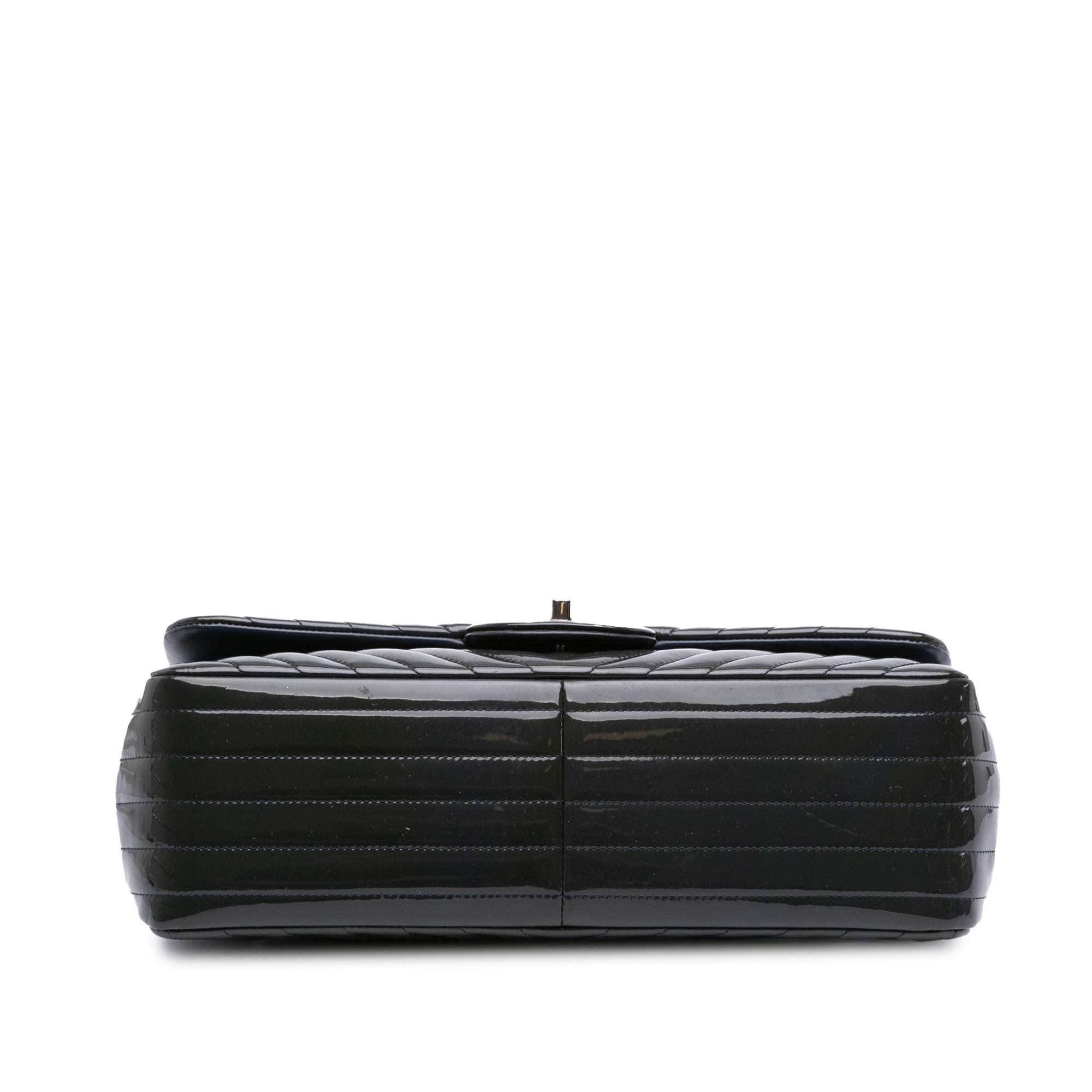 Chanel Jumbo Classic Chevron Patent Double Flap