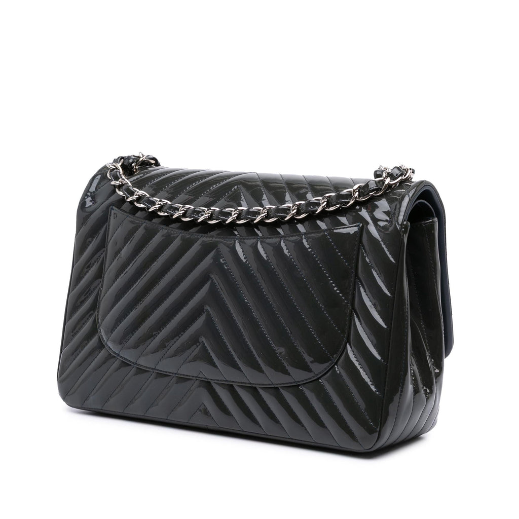 Chanel Jumbo Classic Chevron Patent Double Flap