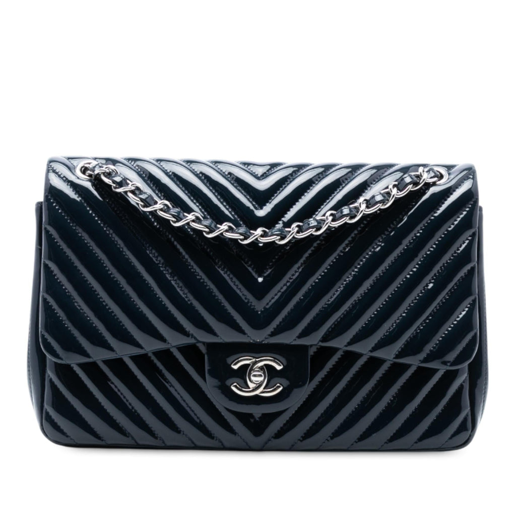 Chanel Jumbo Classic Chevron Patent Double Flap