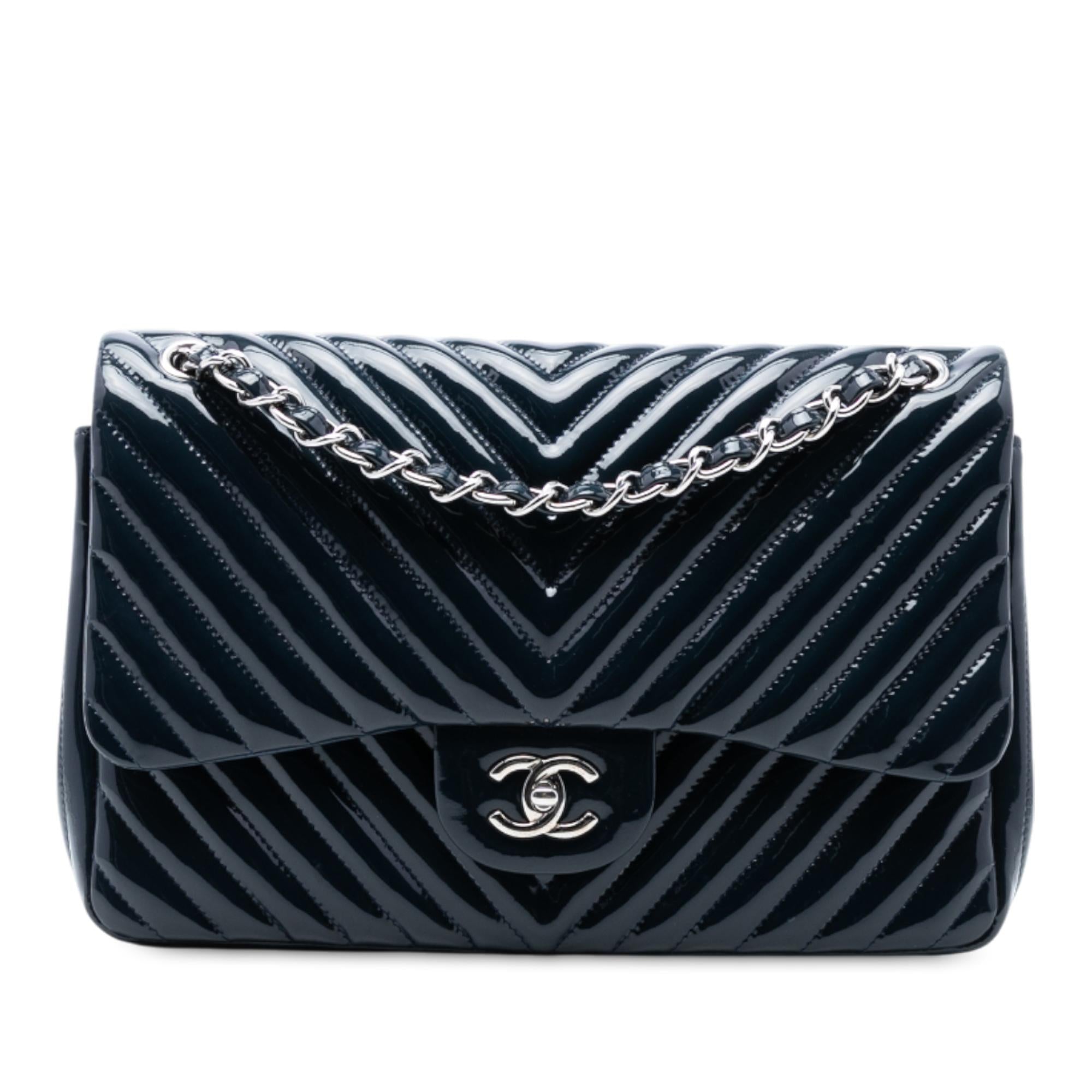 Chanel Jumbo Classic Chevron Patent Double Flap