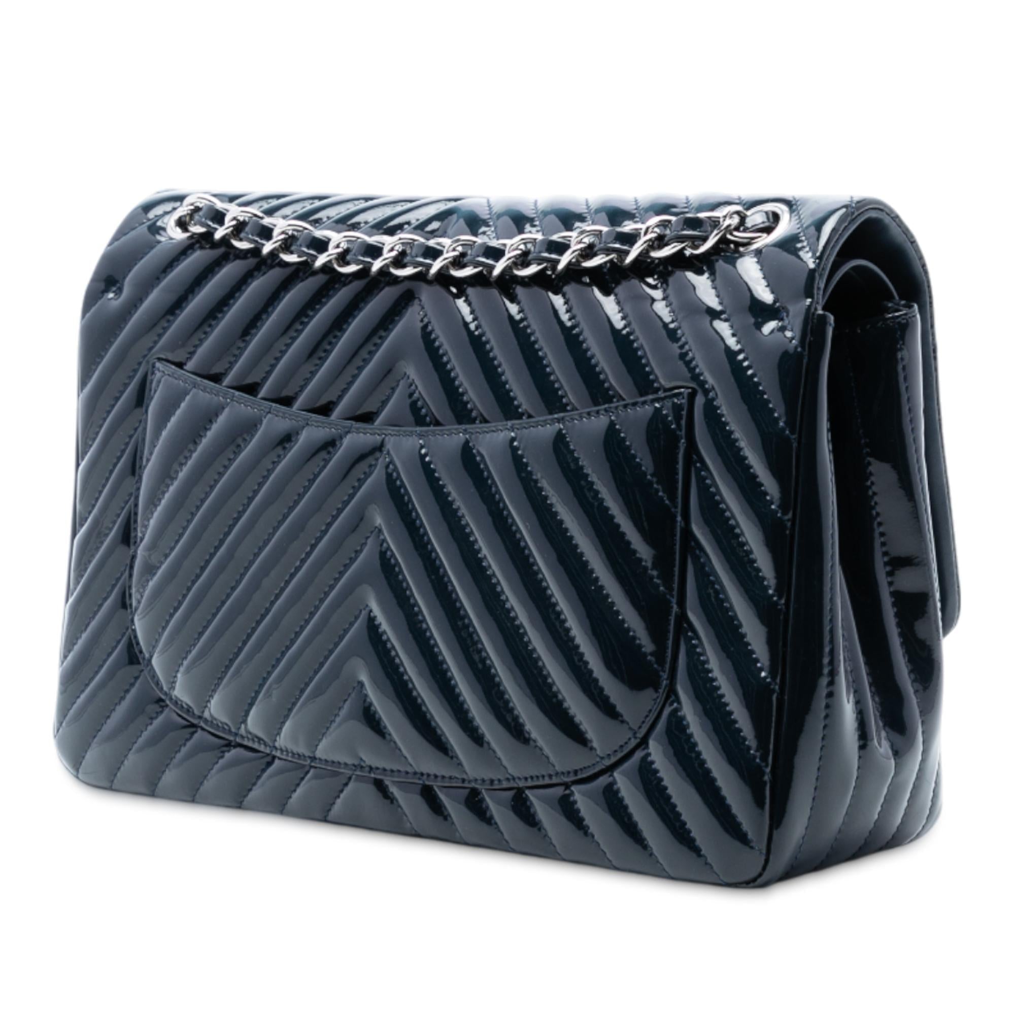 Chanel Jumbo Classic Chevron Patent Double Flap