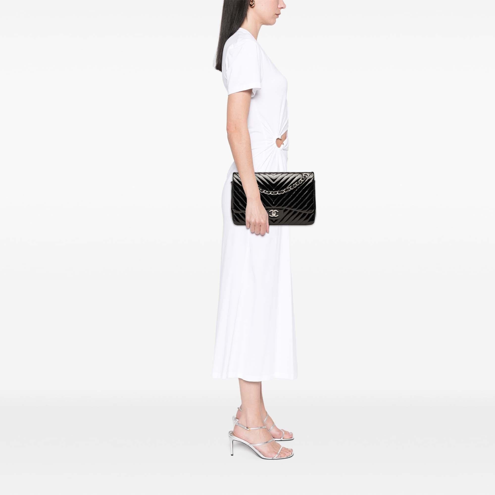 Chanel Jumbo Classic Chevron Patent Double Flap