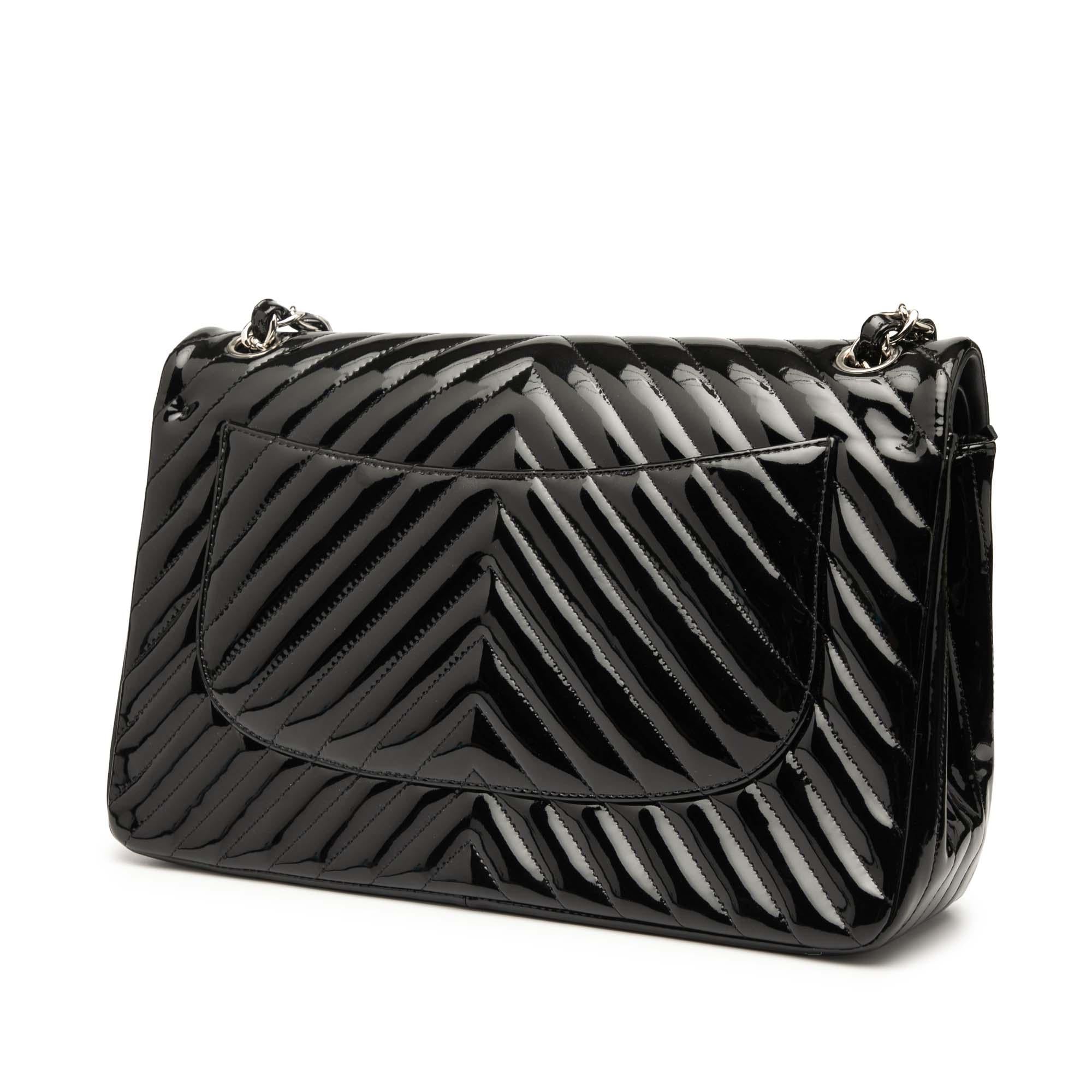 Chanel Jumbo Classic Chevron Patent Double Flap