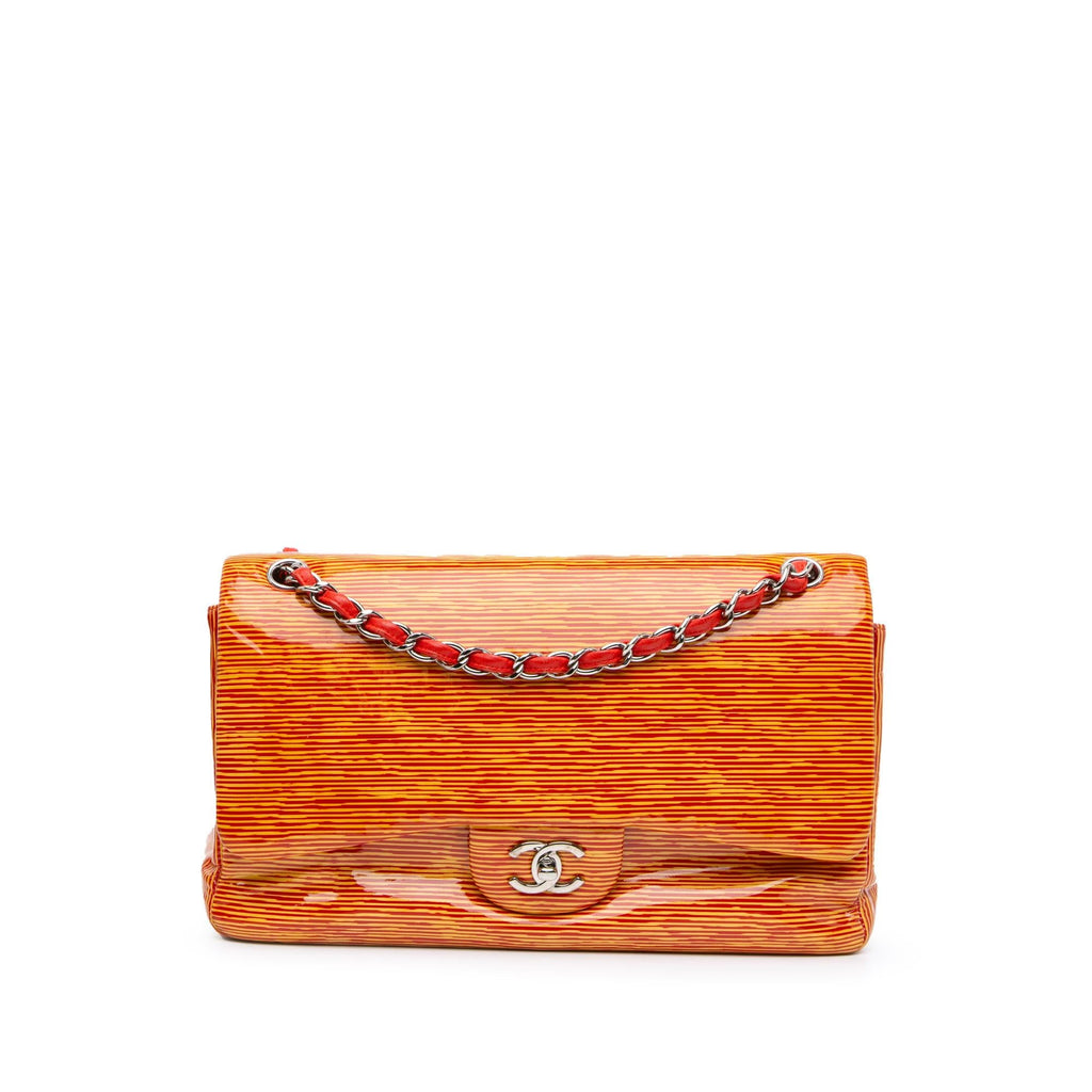 Chanel Jumbo Classic Patent Stiped Double Flap