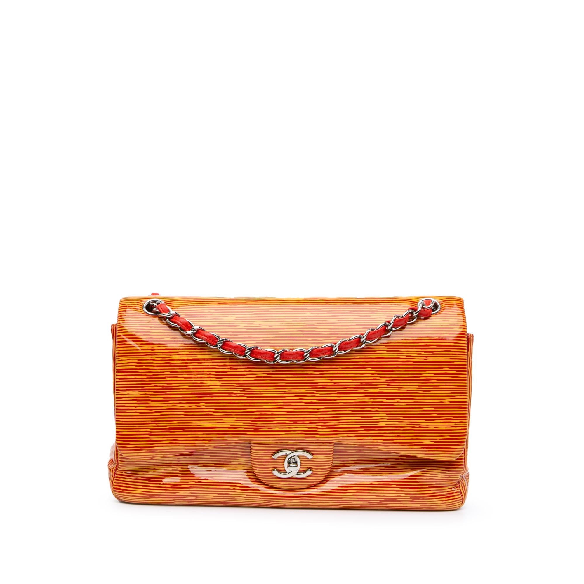 Chanel Jumbo Classic Patent Stiped Double Flap