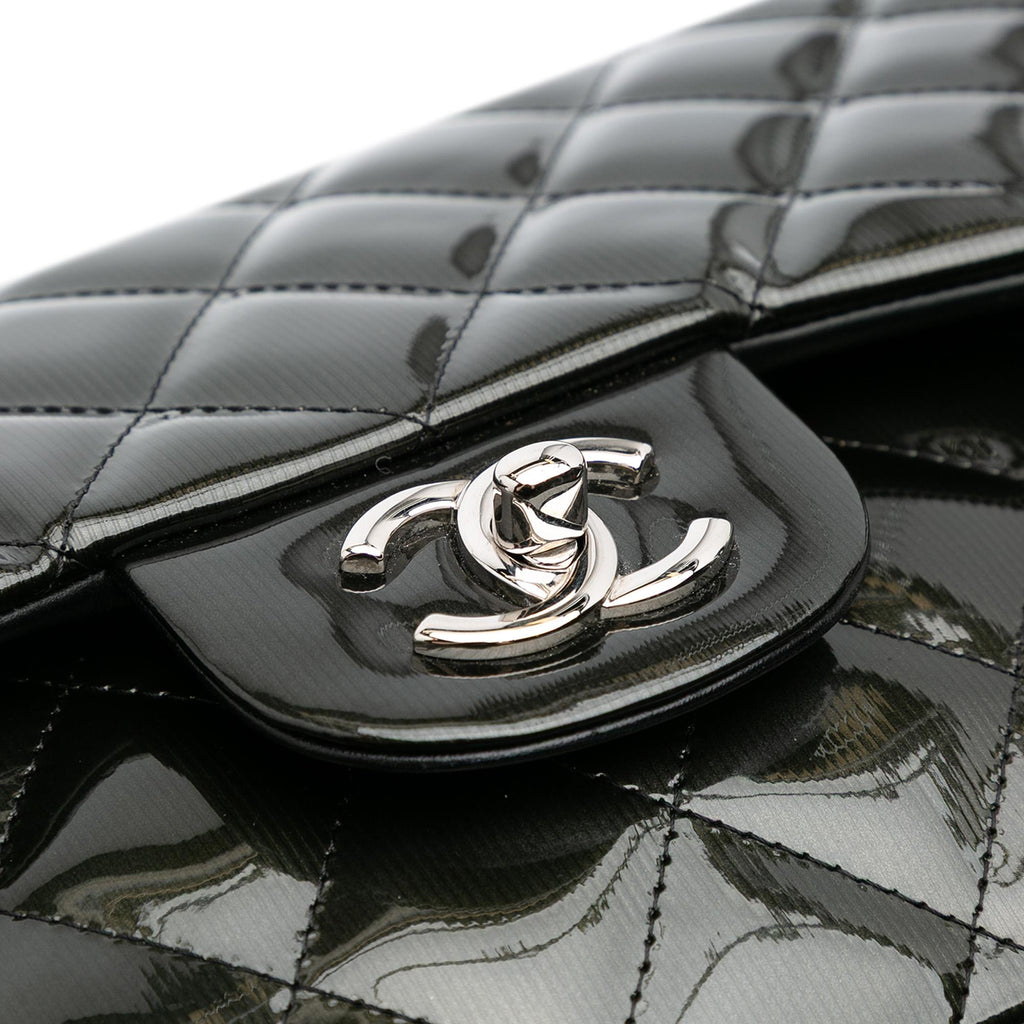 Chanel Jumbo Classic Striped Patent Double Flap