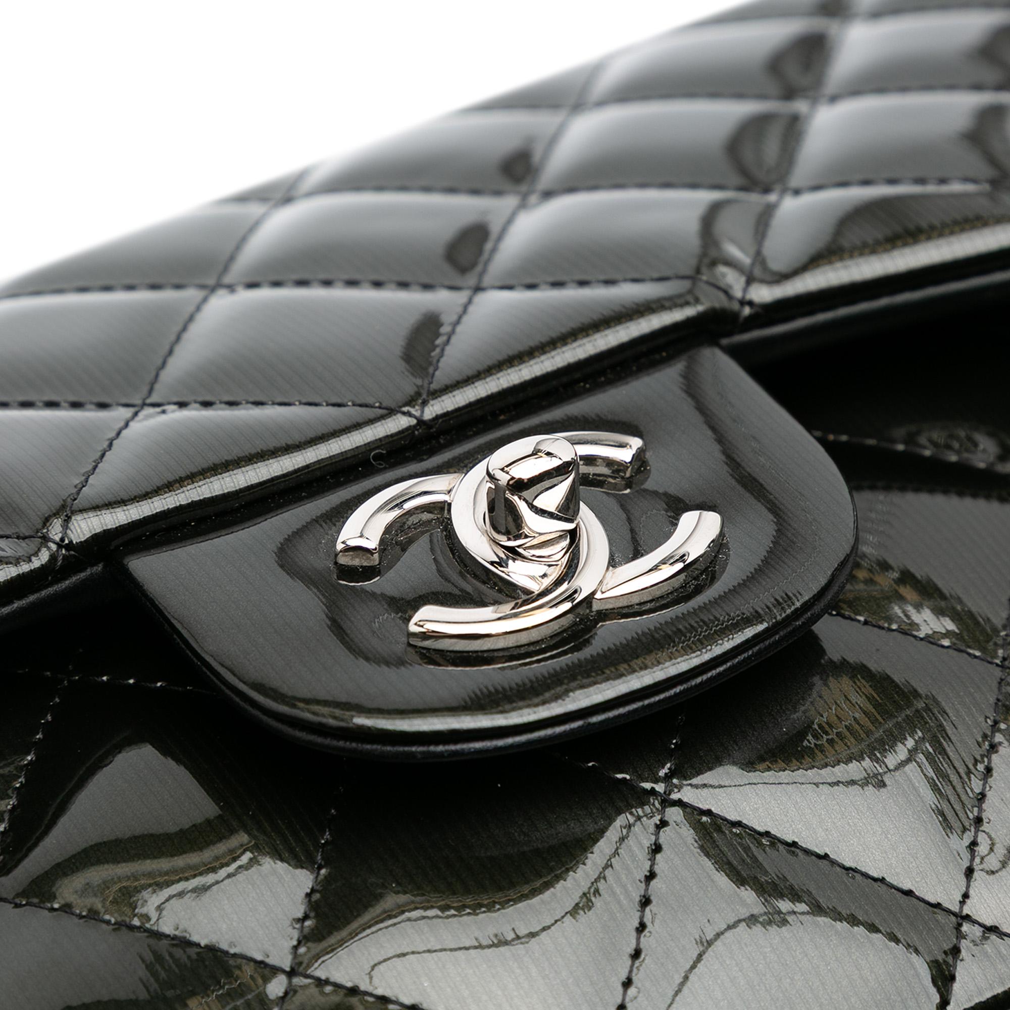 Chanel Jumbo Classic Striped Patent Double Flap