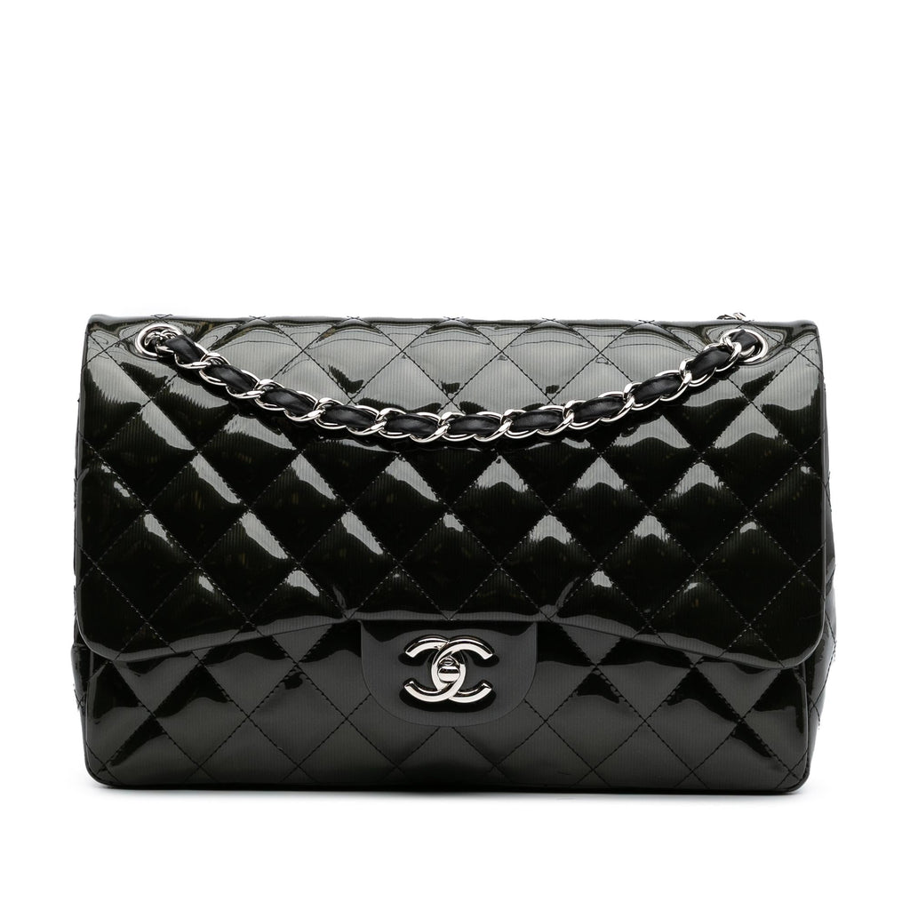 Chanel Jumbo Classic Striped Patent Double Flap