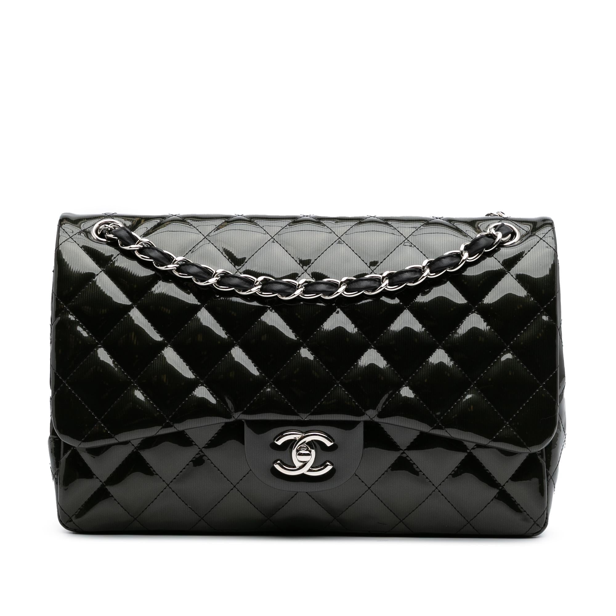 Chanel Jumbo Classic Striped Patent Double Flap