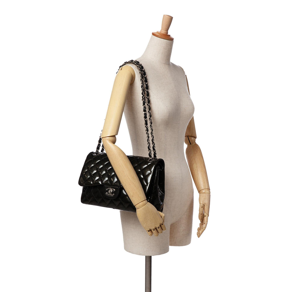 Chanel Jumbo Classic Striped Patent Double Flap