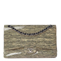 CHANEL Patent Calfskin Striped Jumbo Double Flap