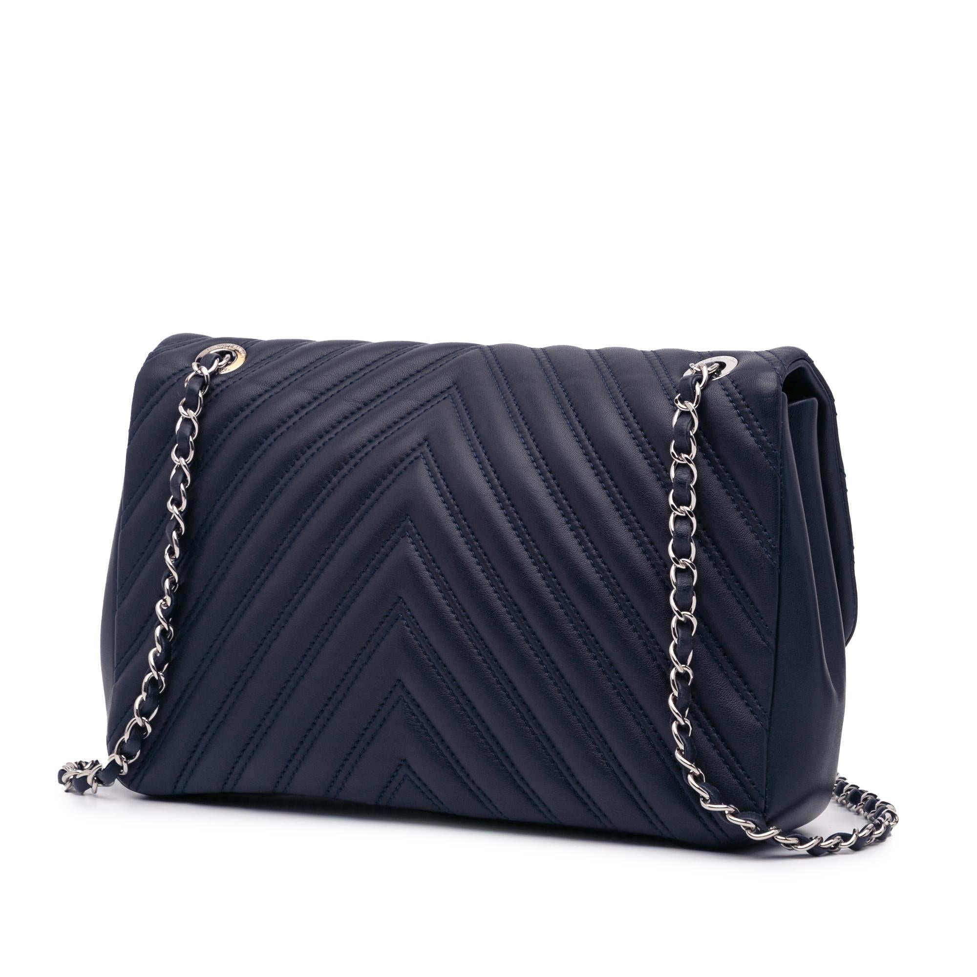 Chanel Jumbo Double Stitch Chevron Lambskin Single Flap