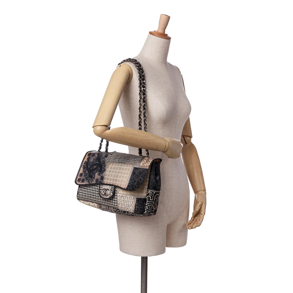 Chanel Jumbo PVC and Tweed Patchwork Single Flap