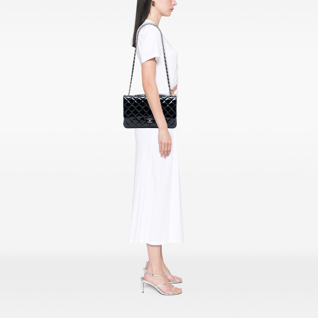 Chanel Jumbo Quilted Patent 3 Compartment Flap