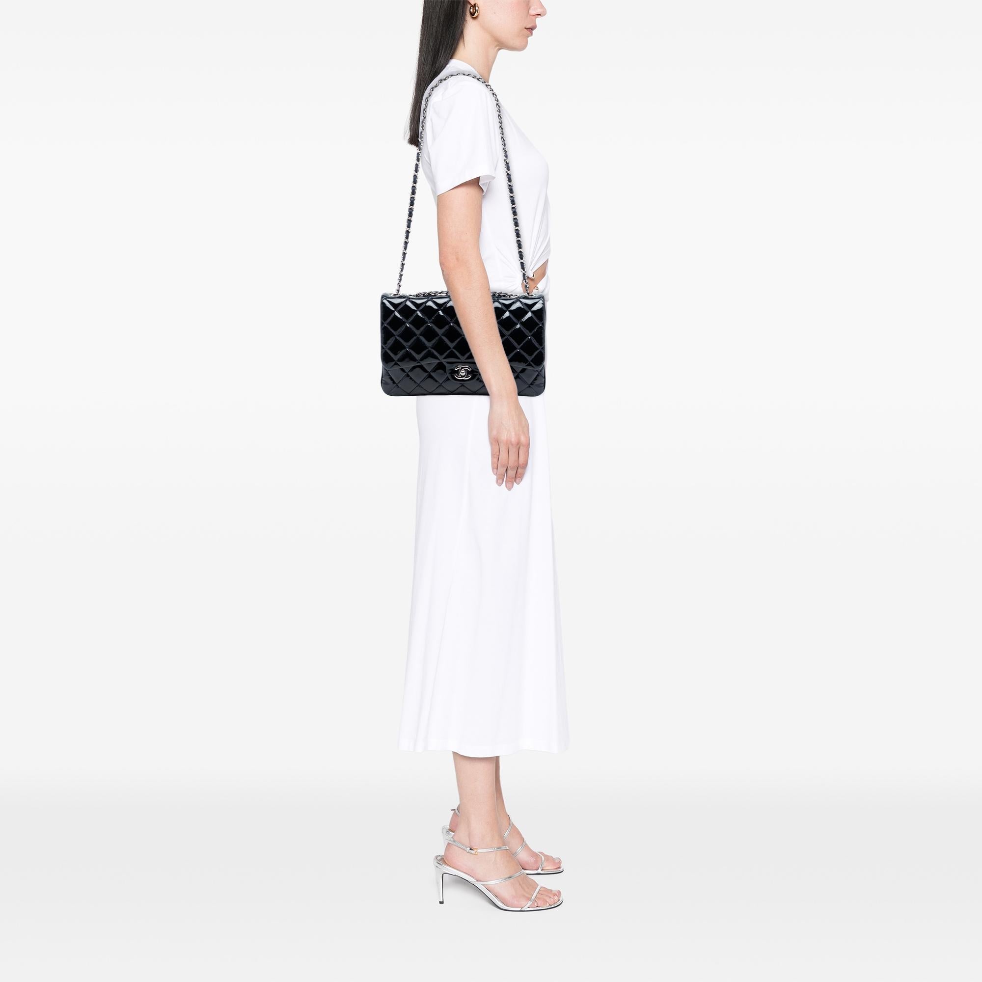 Chanel Jumbo Quilted Patent 3 Compartment Flap