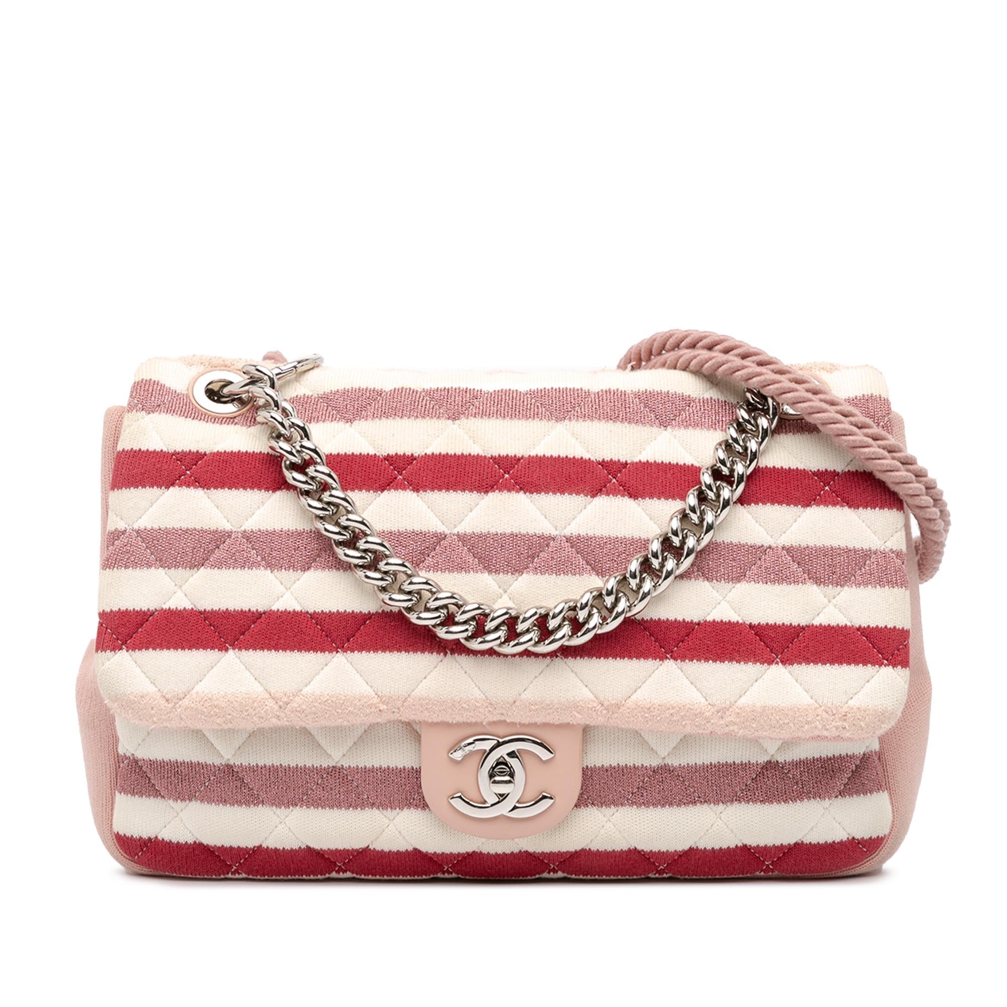 Chanel Jumbo Stripe Jersey Felt and Rope Flap