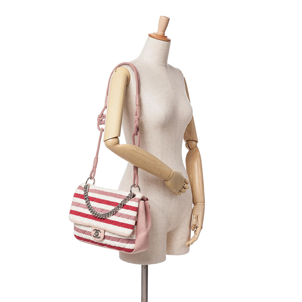 Chanel Jumbo Stripe Jersey Felt and Rope Flap
