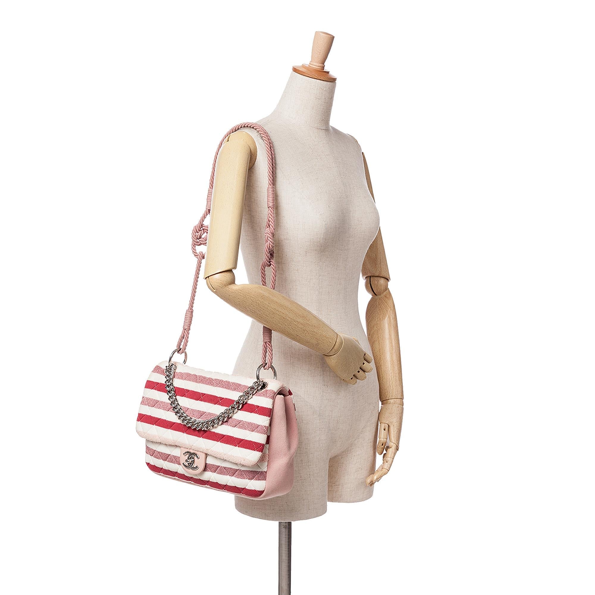 Chanel Jumbo Stripe Jersey Felt and Rope Flap