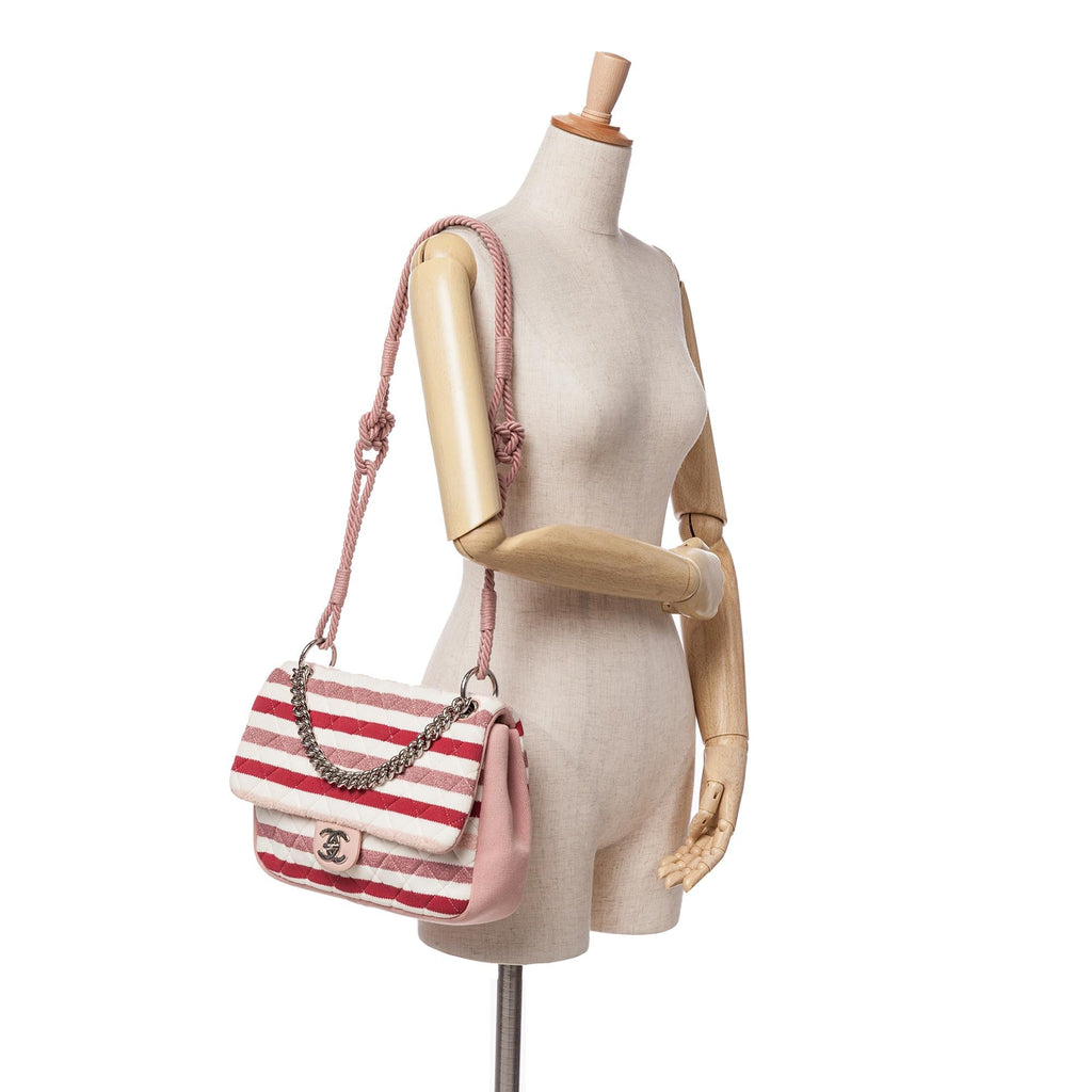 Chanel Jumbo Stripe Jersey Felt and Rope Flap