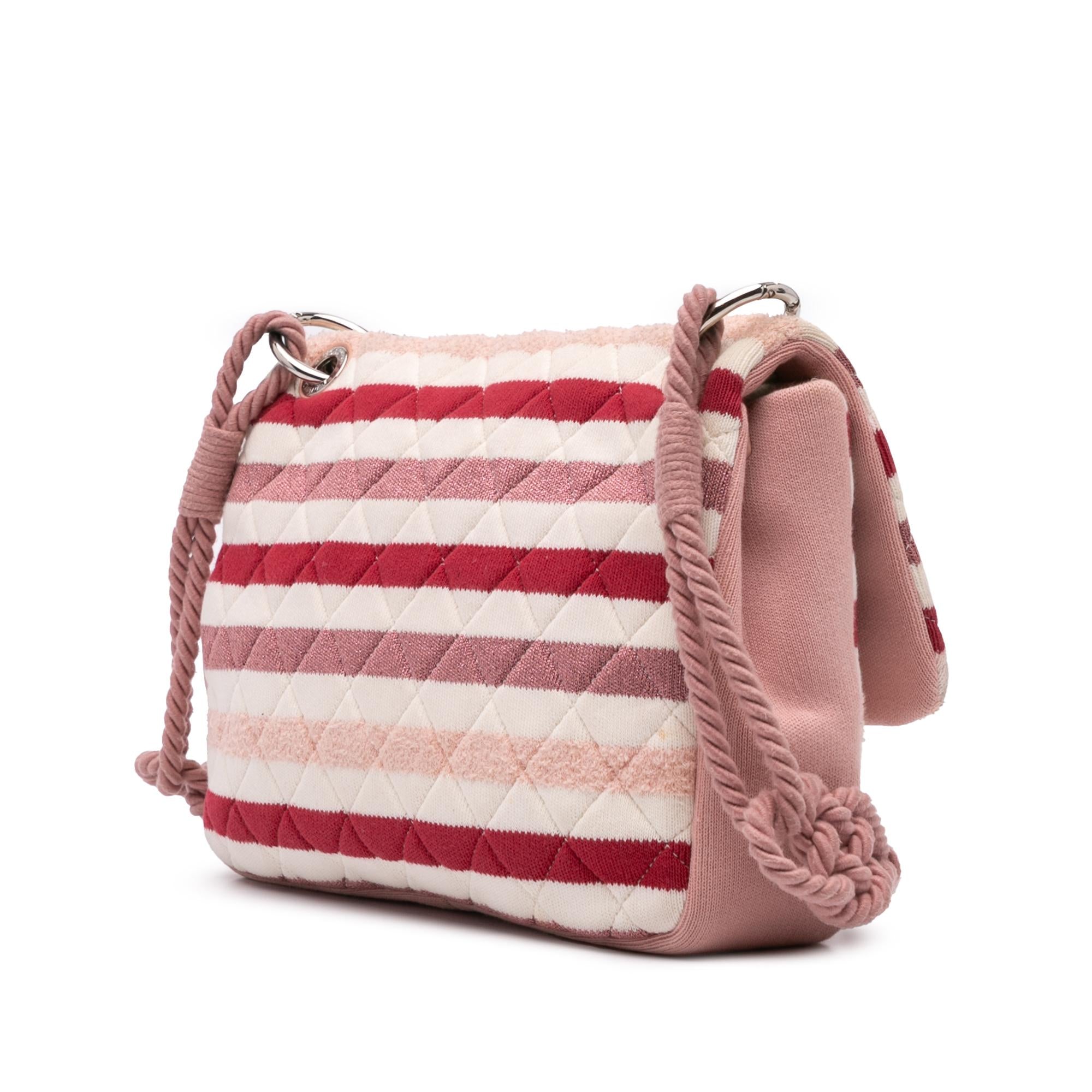 Chanel Jumbo Stripe Jersey Felt and Rope Flap