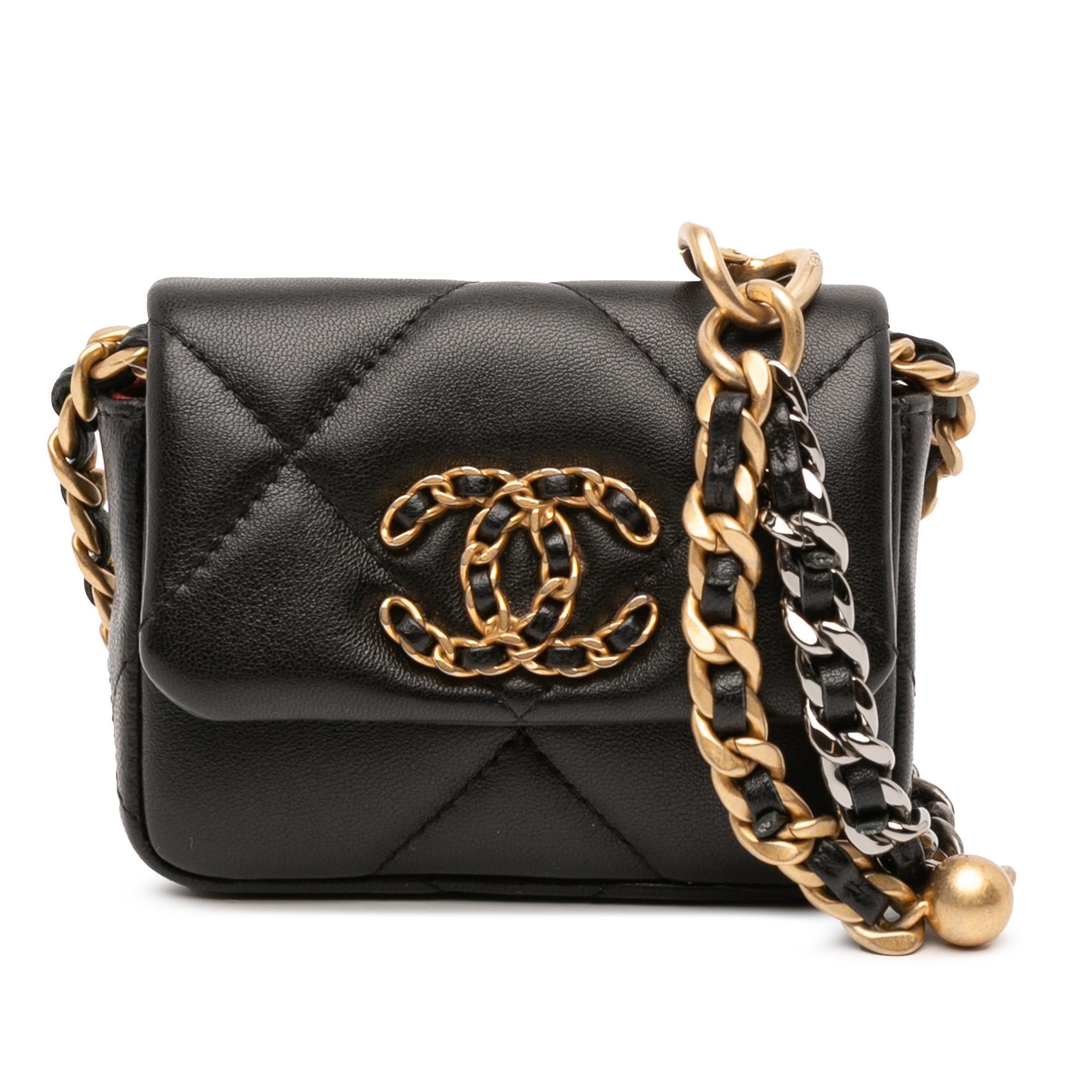 Chanel Lambskin 19 Flap Coin Purse With Chain