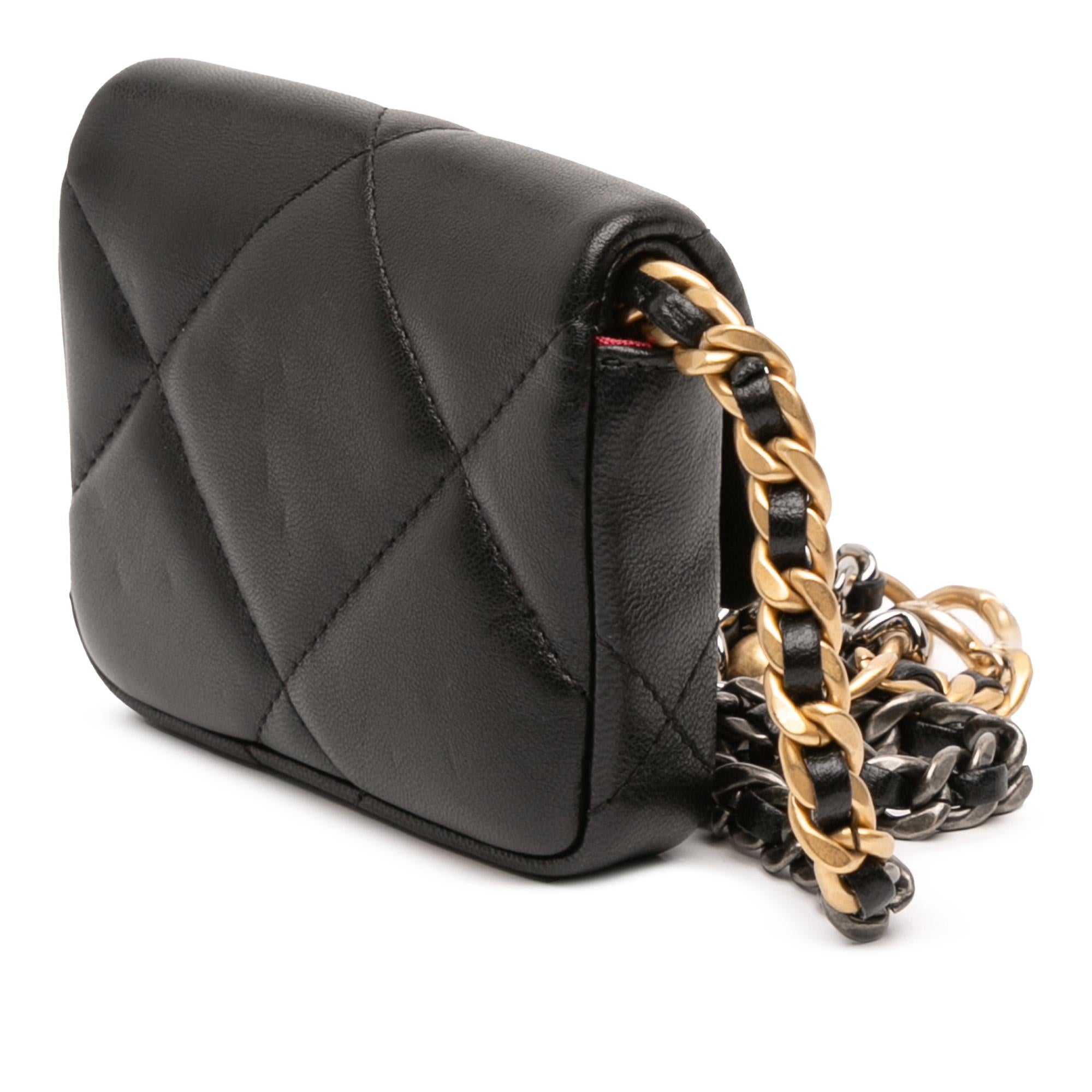 Chanel Lambskin 19 Flap Coin Purse With Chain