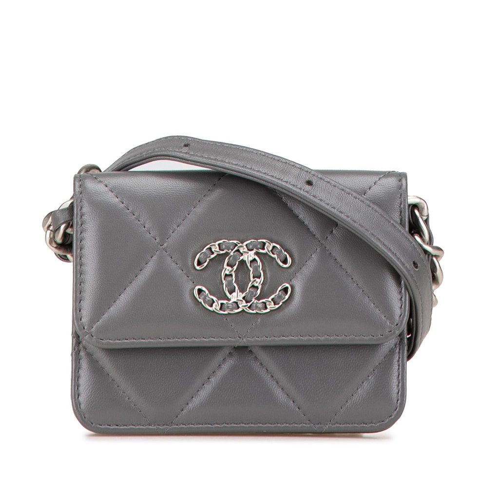 Chanel Lambskin 19 Flap Coin Purse With Chain