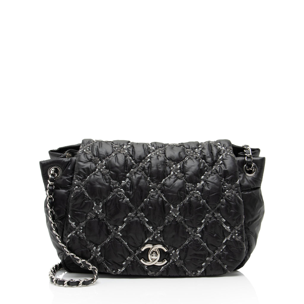 Chanel Lambskin Bubble Quilt Tweed Medium Flap Shoulder Bag