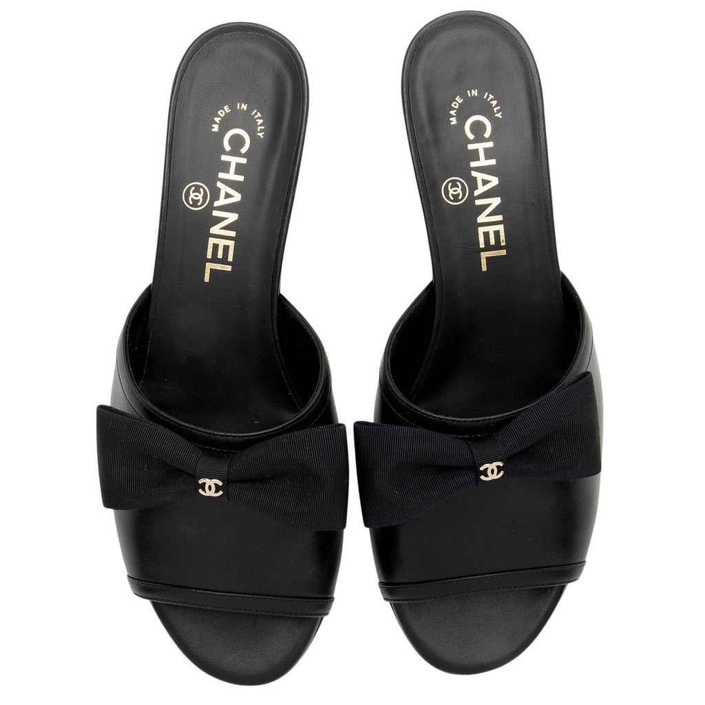 Chanel Lambskin CC Bow Mules - Size 7 / 37