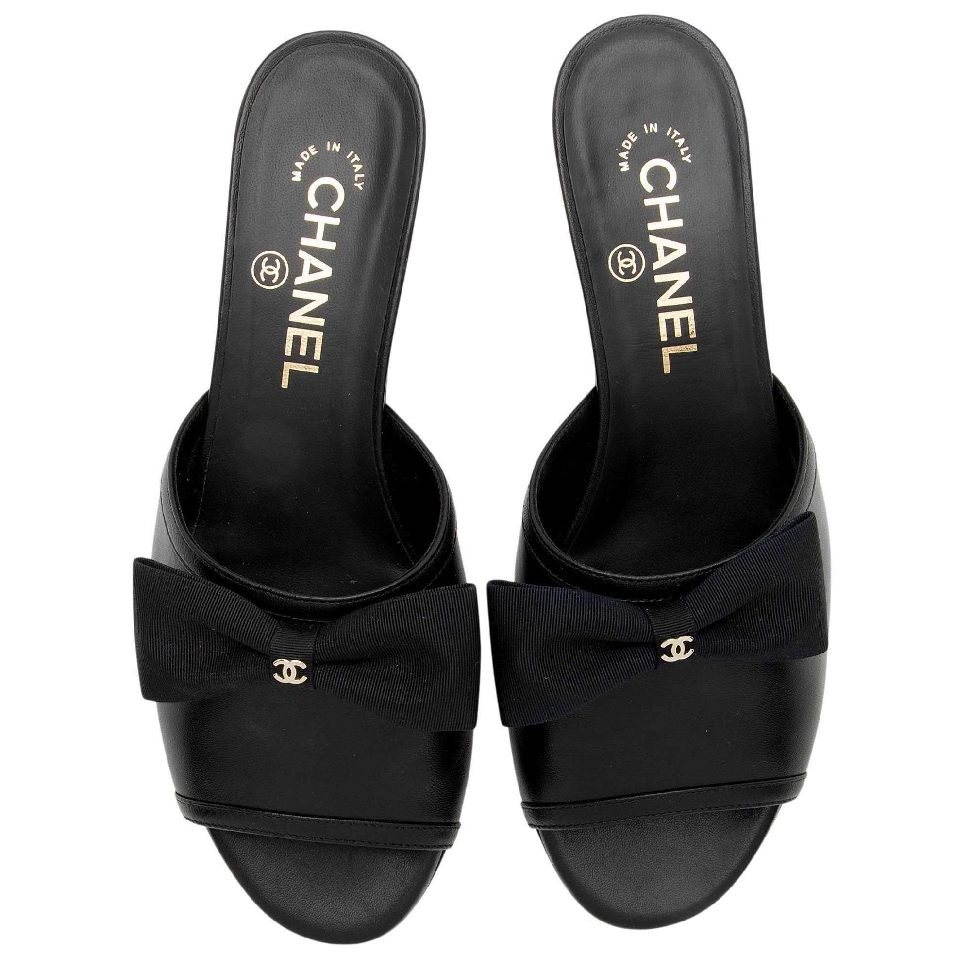 Chanel Lambskin CC Bow Mules - Size 7 / 37