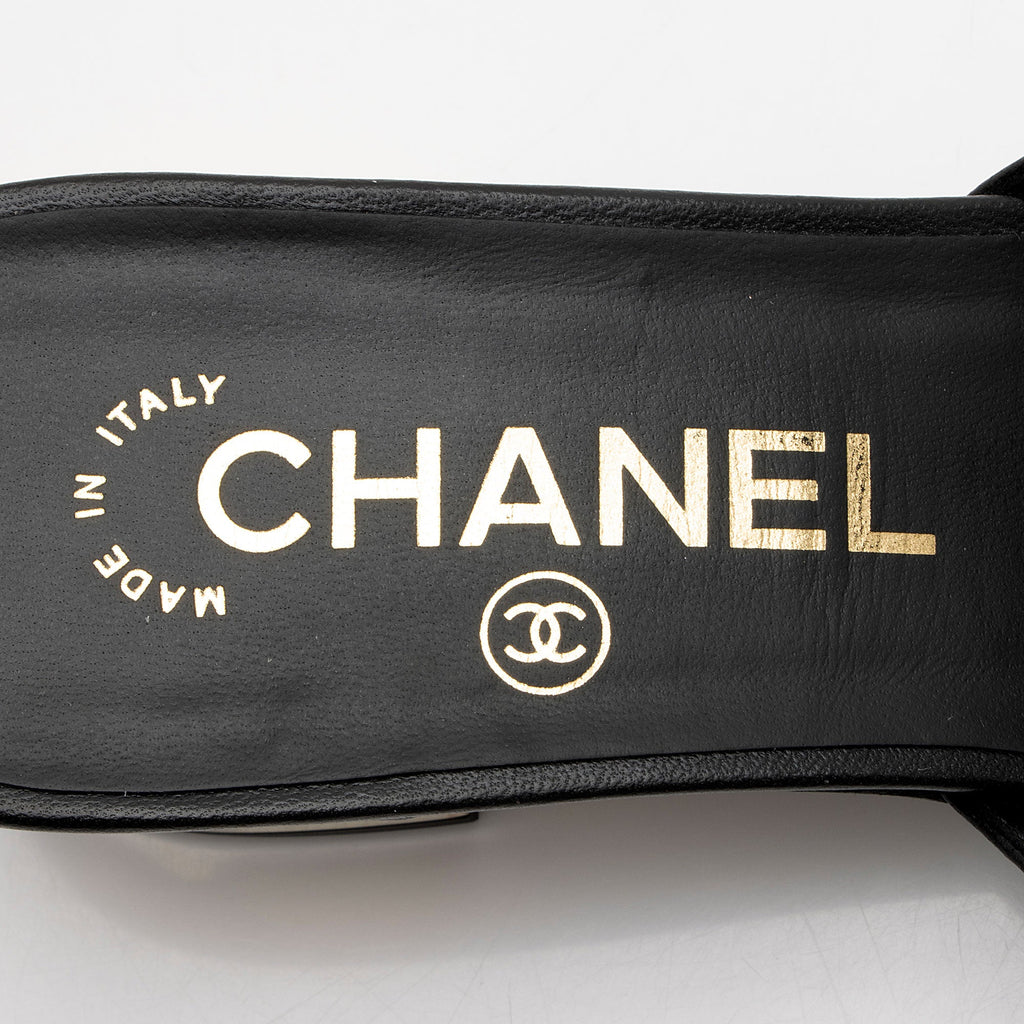 Chanel Lambskin CC Bow Mules - Size 7 / 37