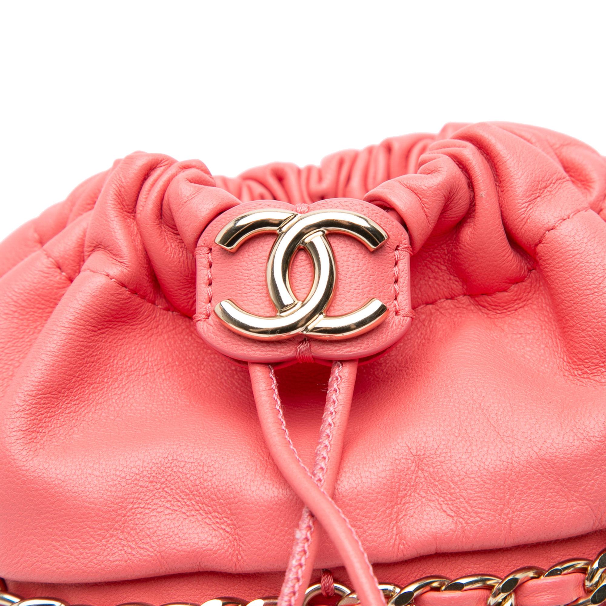 Chanel Lambskin CC Chain Frame Drawstring Bucket Bag