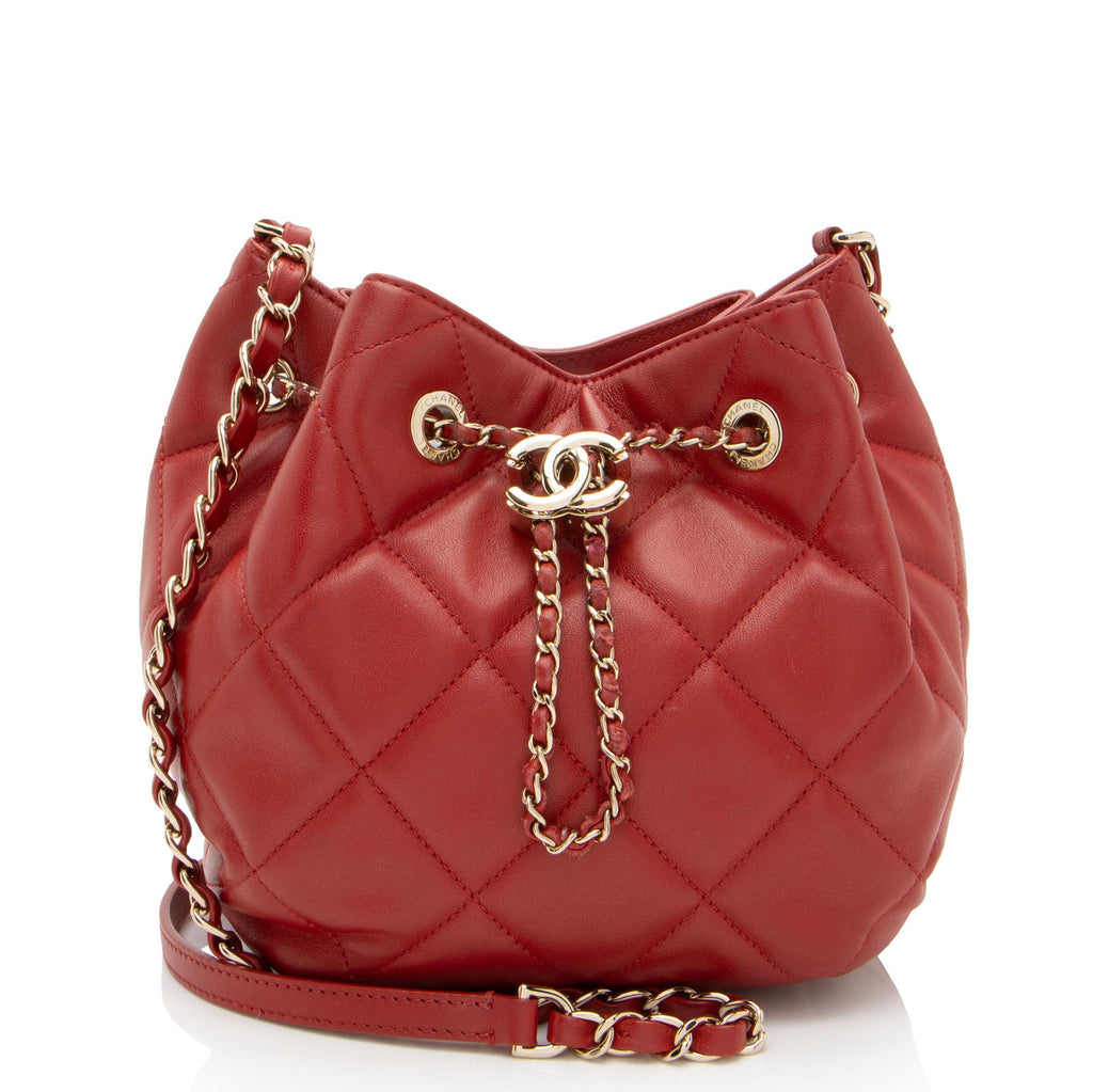 Chanel Lambskin CC Drawstring Mini Chain Bucket Bag
