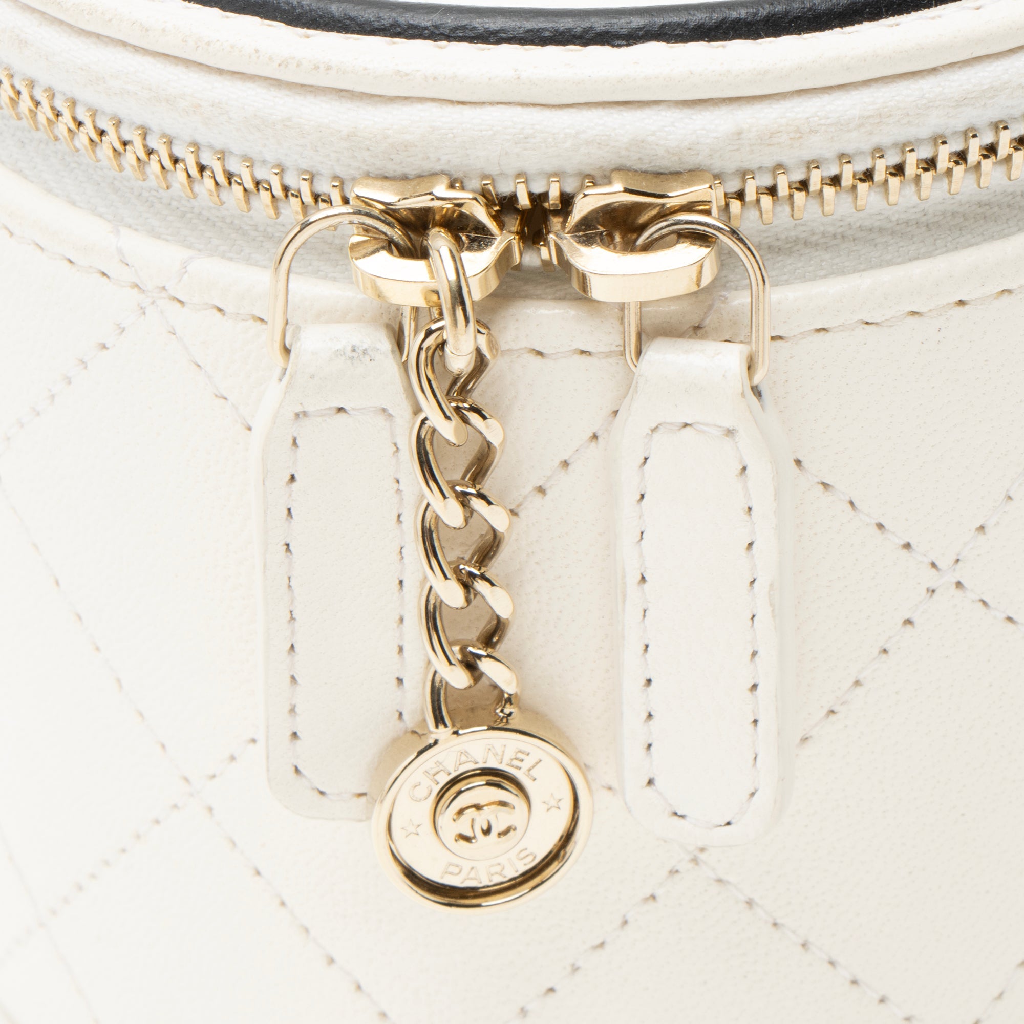 Chanel Lambskin CC Round Vanity Case with Chain