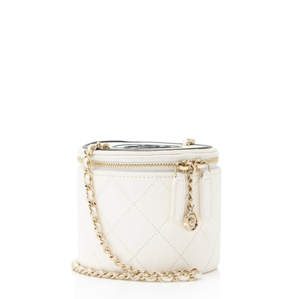 Chanel Lambskin CC Round Vanity Case with Chain