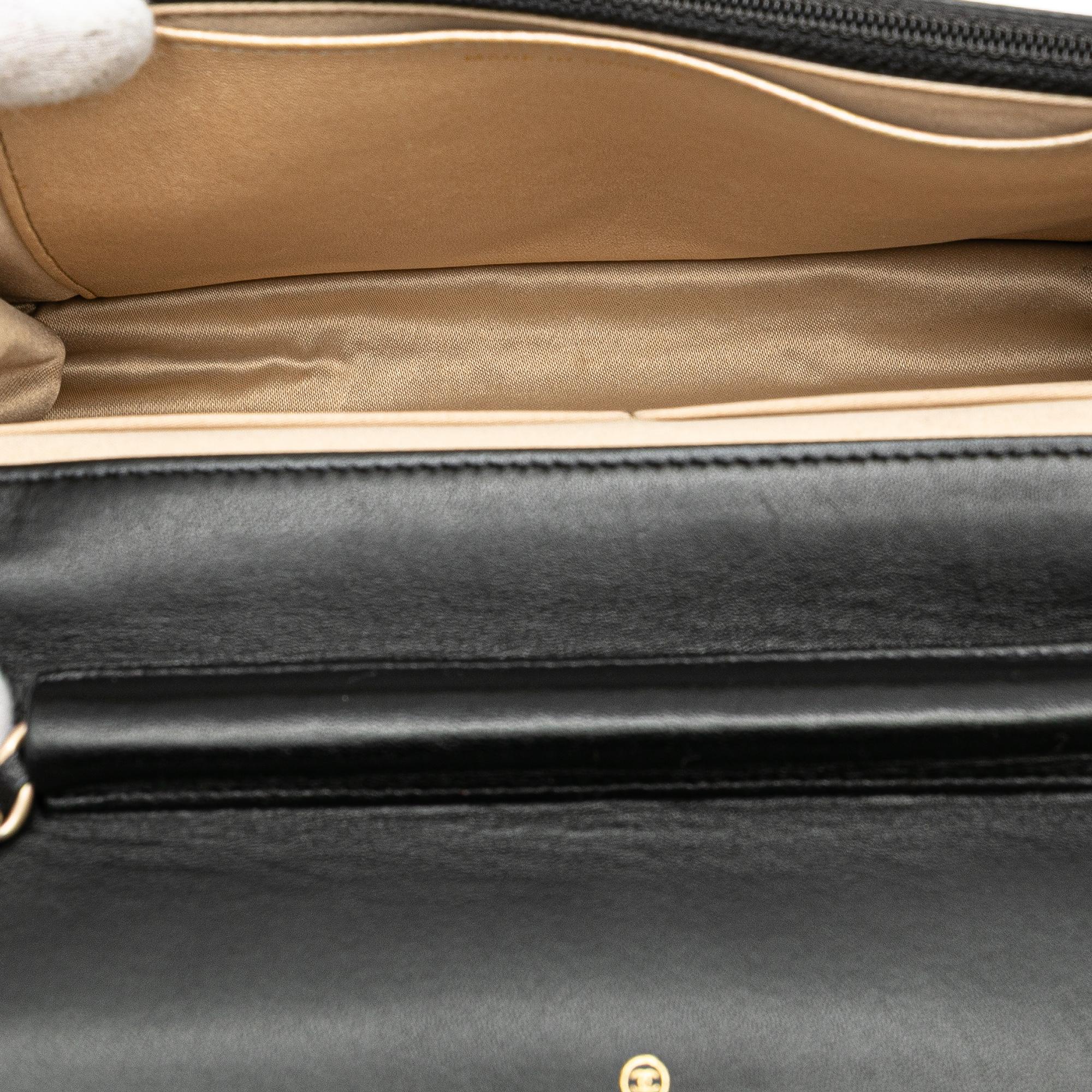 Chanel Lambskin Camellia Embossed Wallet On Chain